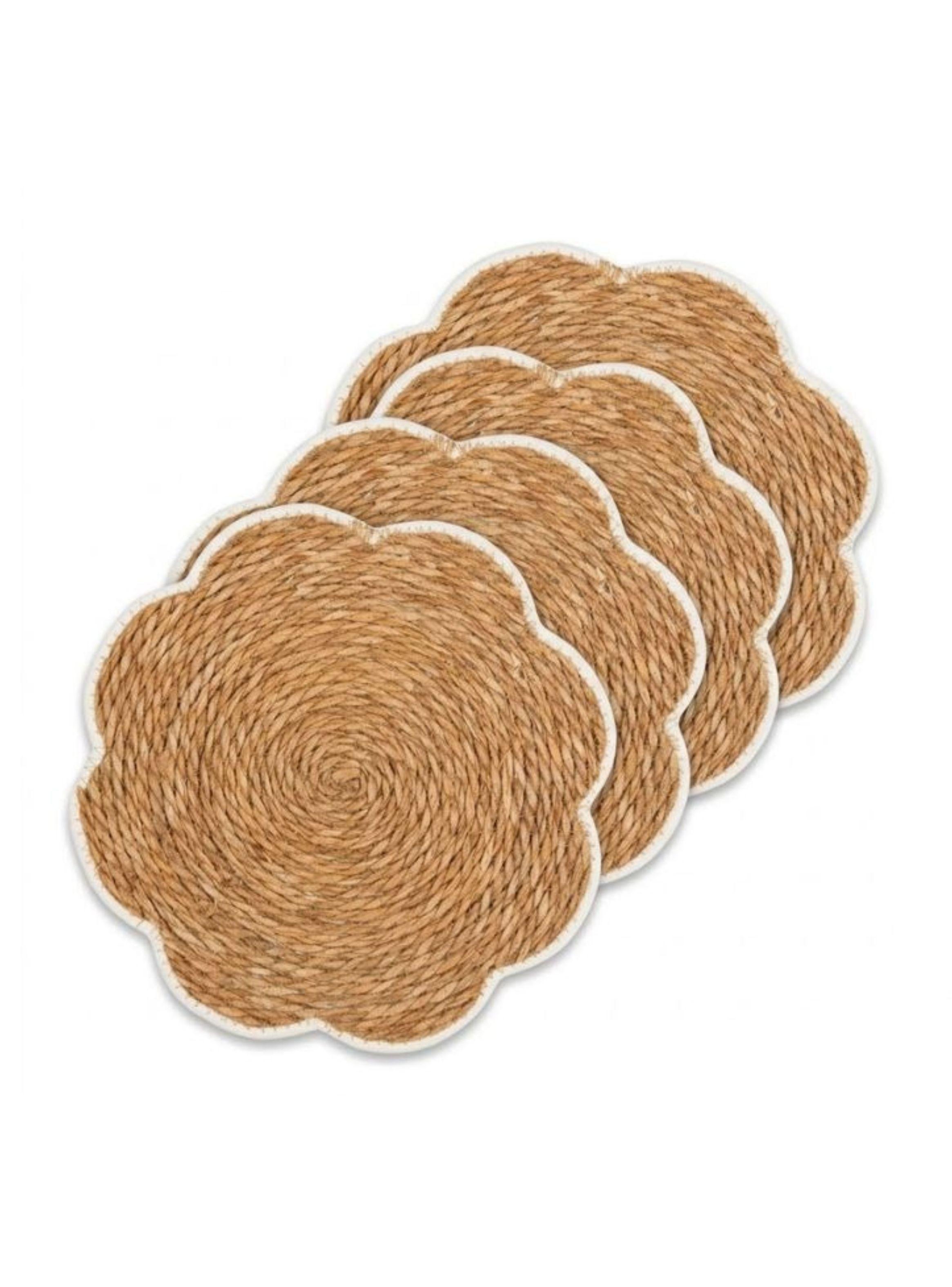  Pack 4 Individual Mesa Tejido Forma Flor Borde Blanco Festoneado 30cm-0
