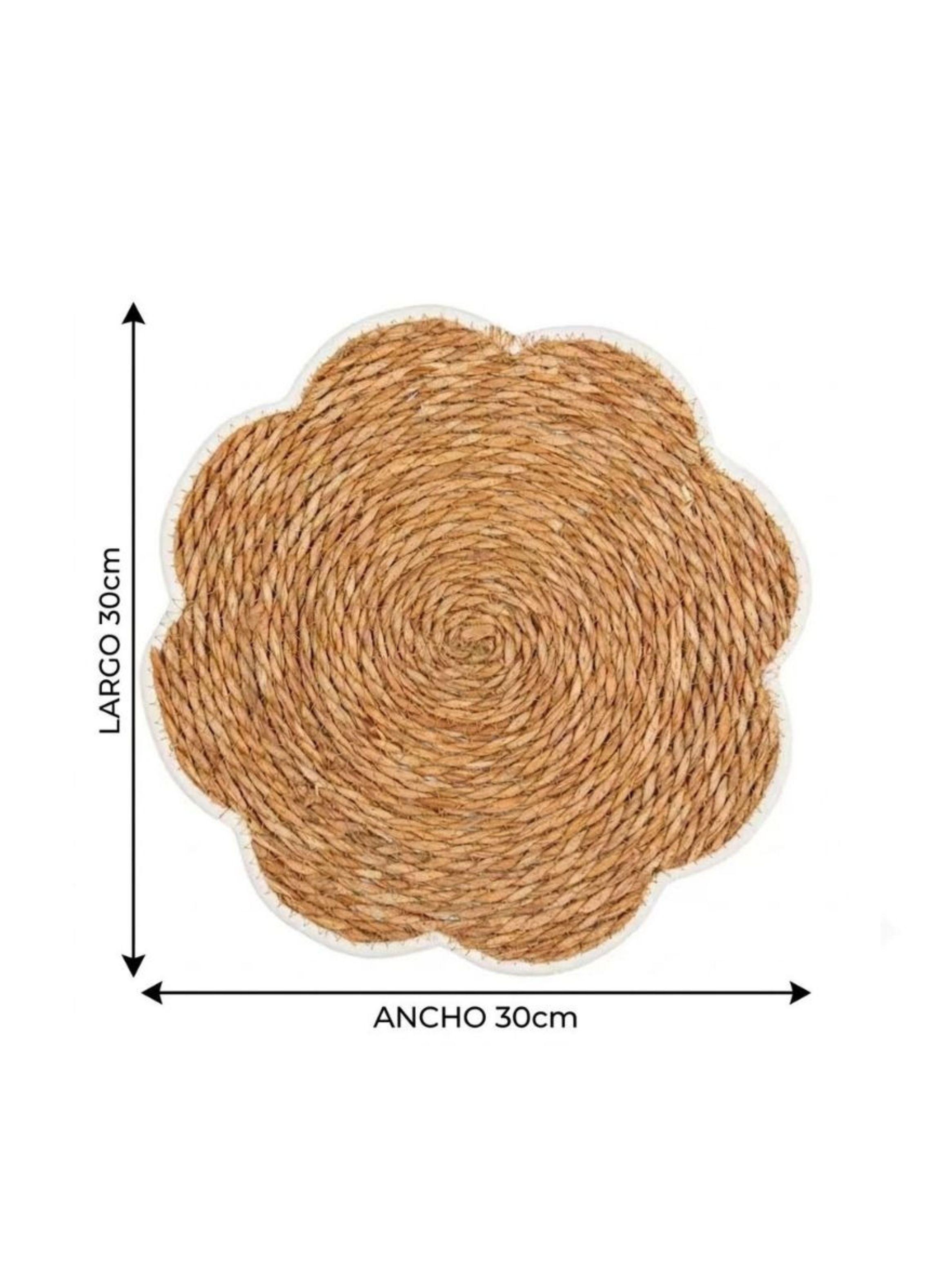  Pack 4 Individual Mesa Tejido Forma Flor Borde Blanco Festoneado 30cm-1
