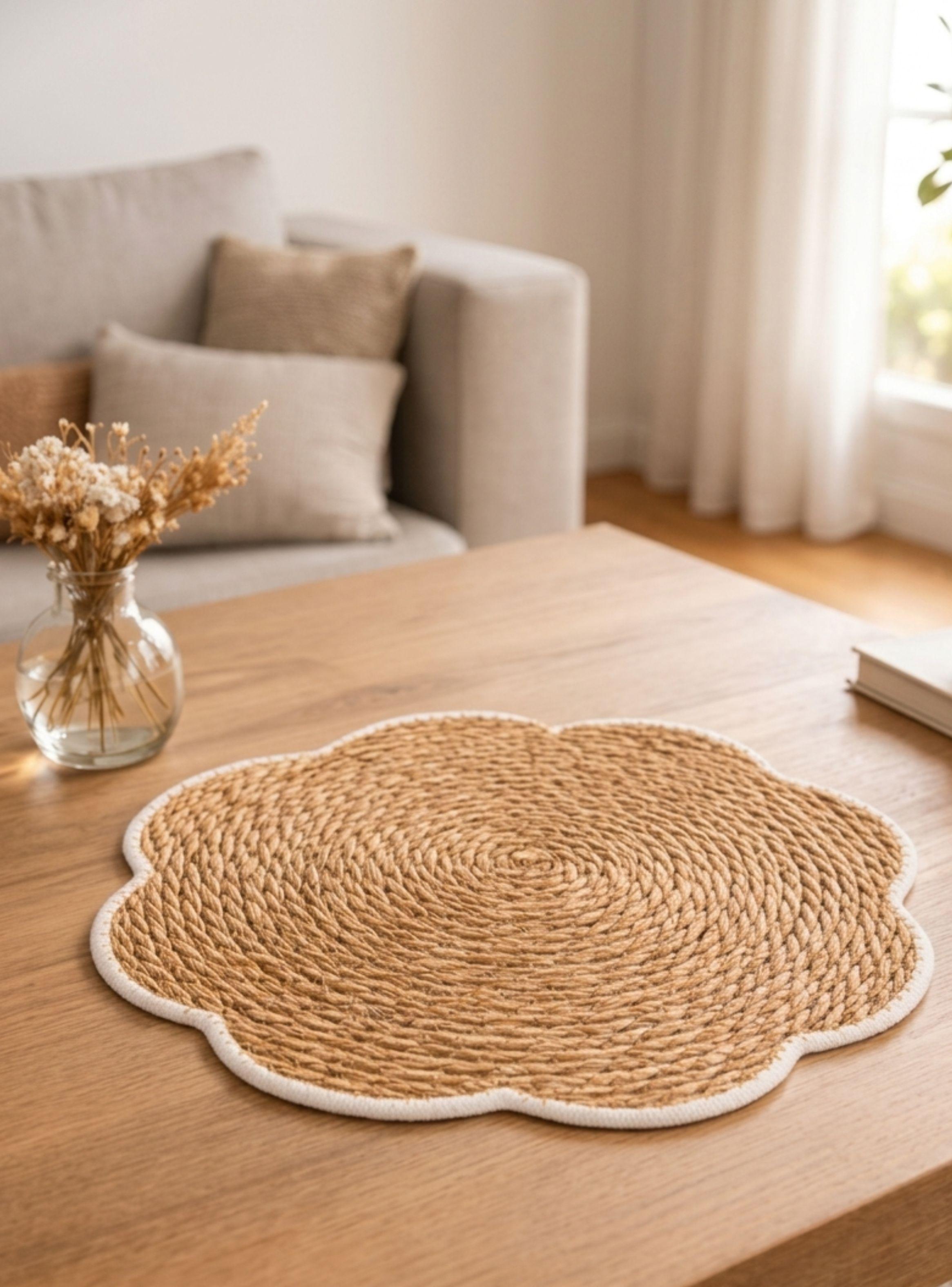  Pack 4 Individual Mesa Tejido Forma Flor Borde Blanco Festoneado 30cm-2