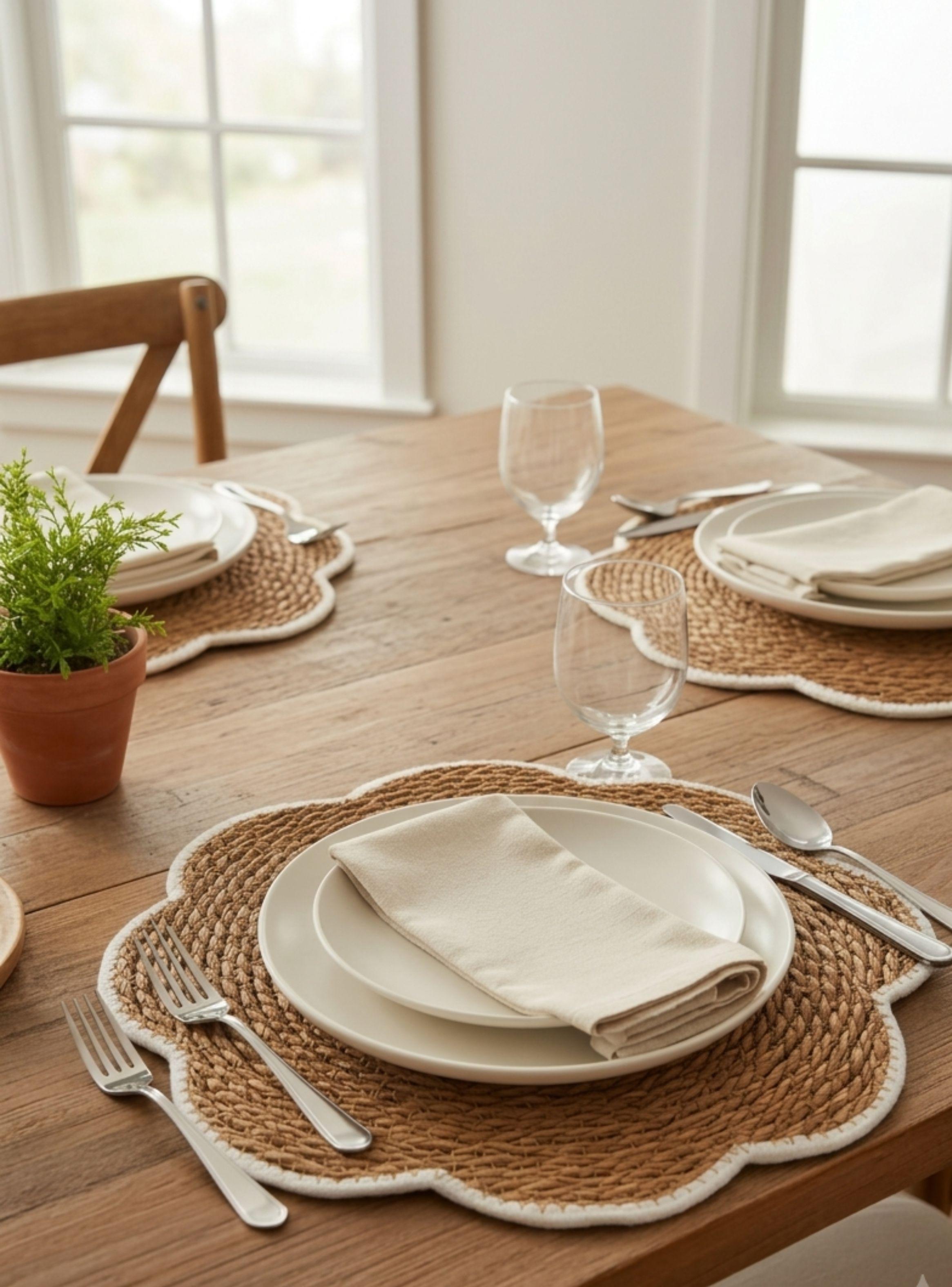  Pack 4 Individual Mesa Tejido Forma Flor Borde Blanco Festoneado 30cm-3