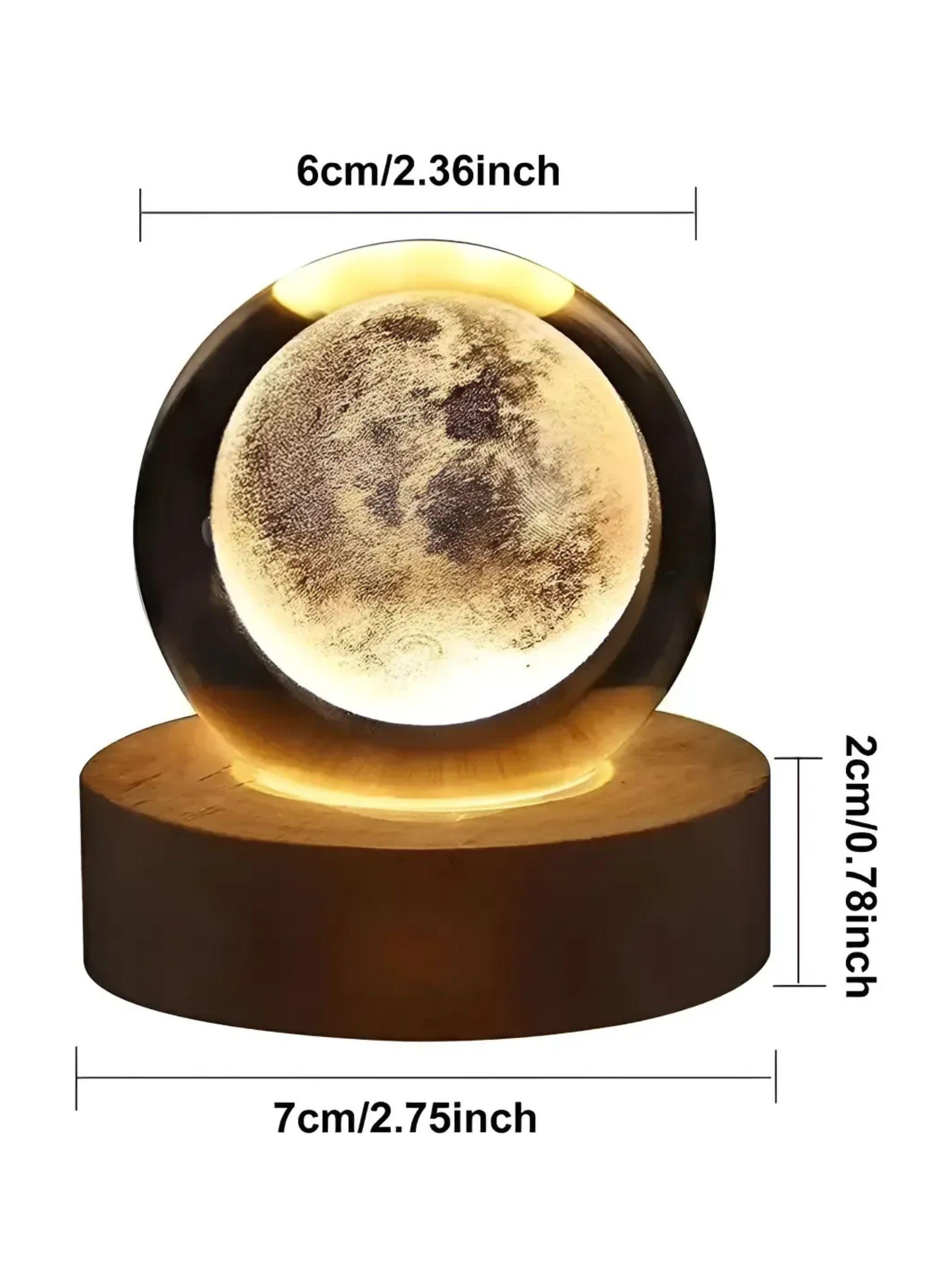 Adorno Lámpara Esfera Luna 3d Led Usb Vidrio Base Madera-2
