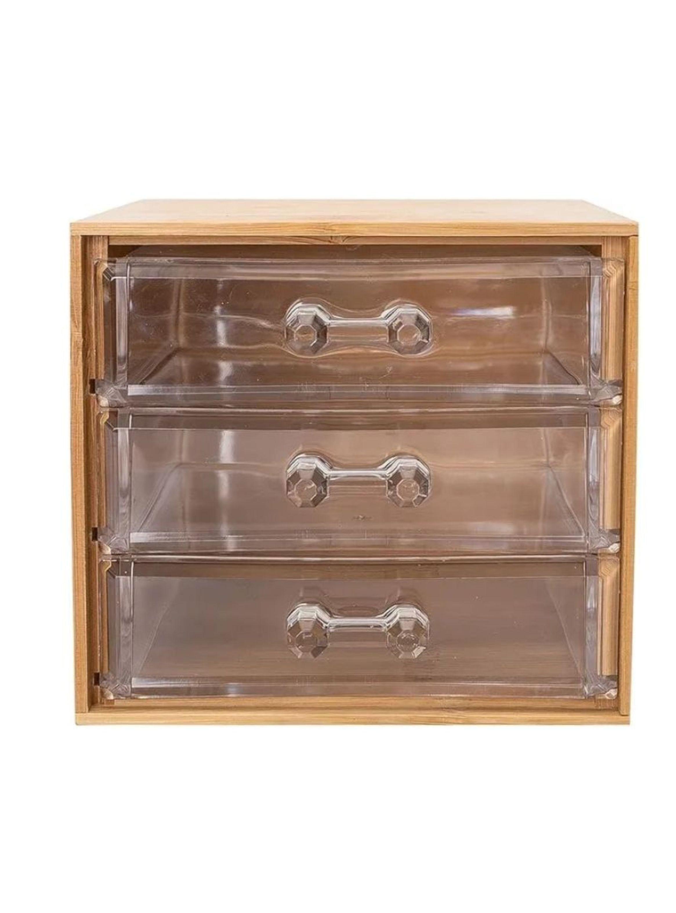 Mini Organizador Bambú 3 Cajones Acrilico Manija Resistente-0