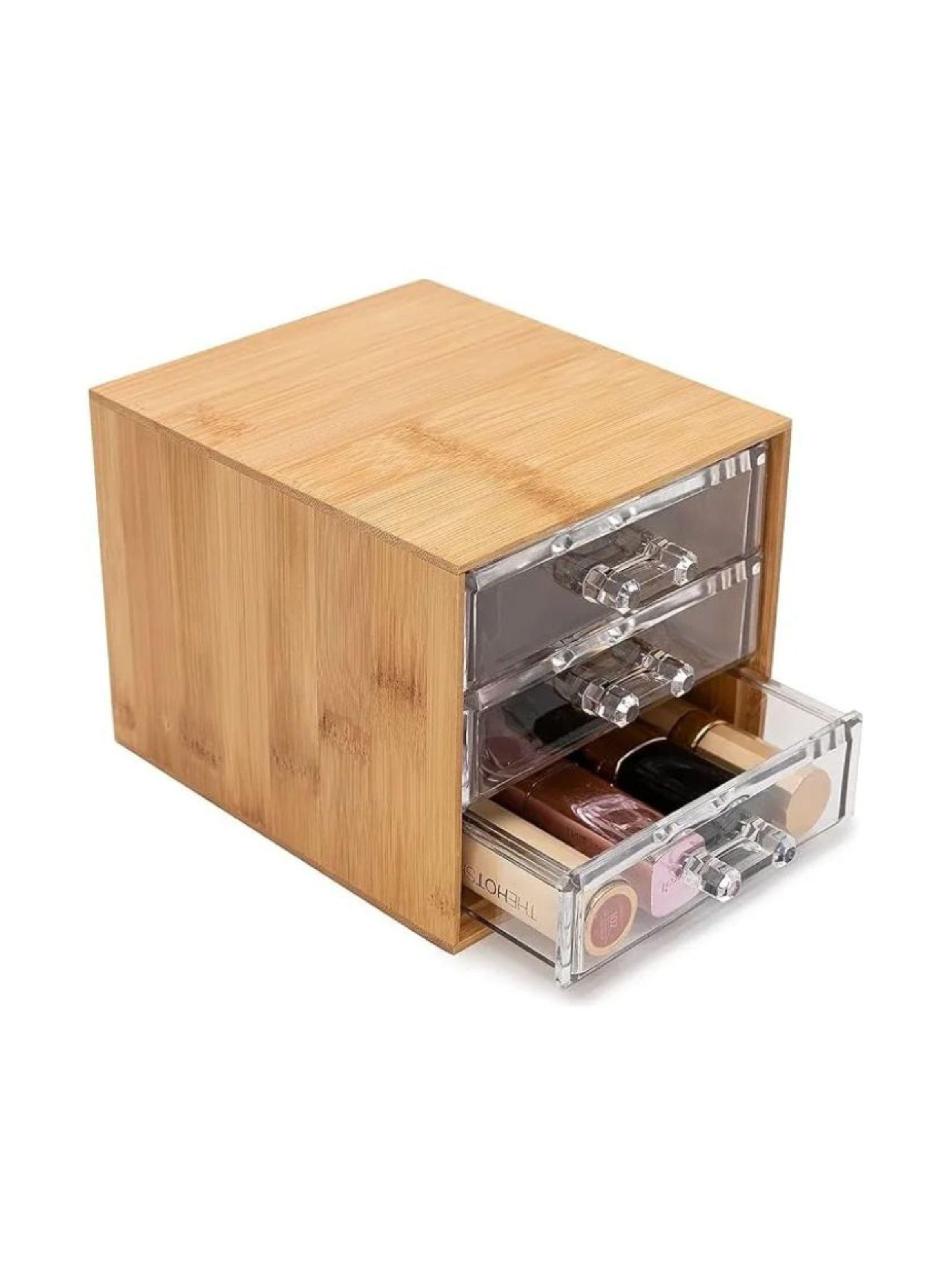 Mini Organizador Bambú 3 Cajones Acrilico Manija Resistente-3