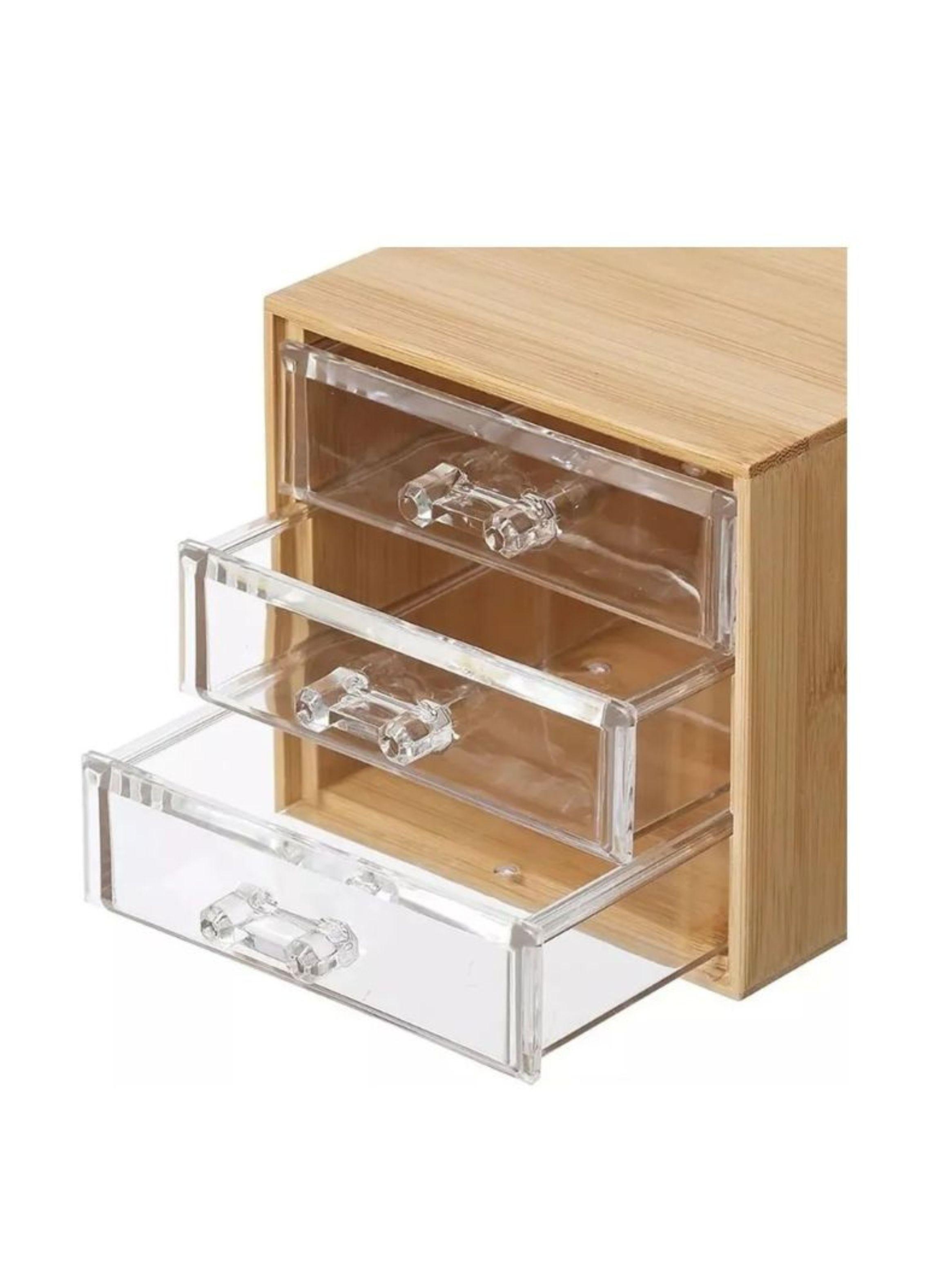 Mini Organizador Bambú 3 Cajones Acrilico Manija Resistente-4