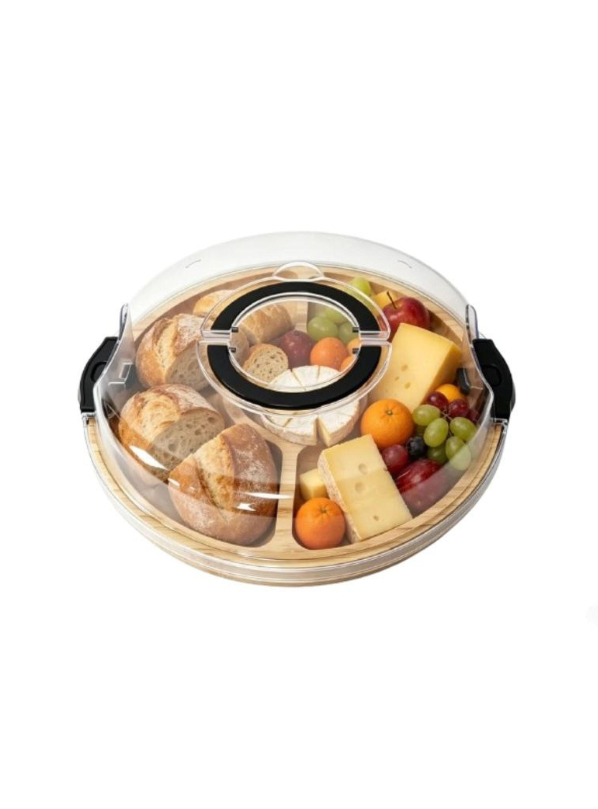 Bandeja Organizador De Aperitivos Bambú Con Tapa Desmontable-0
