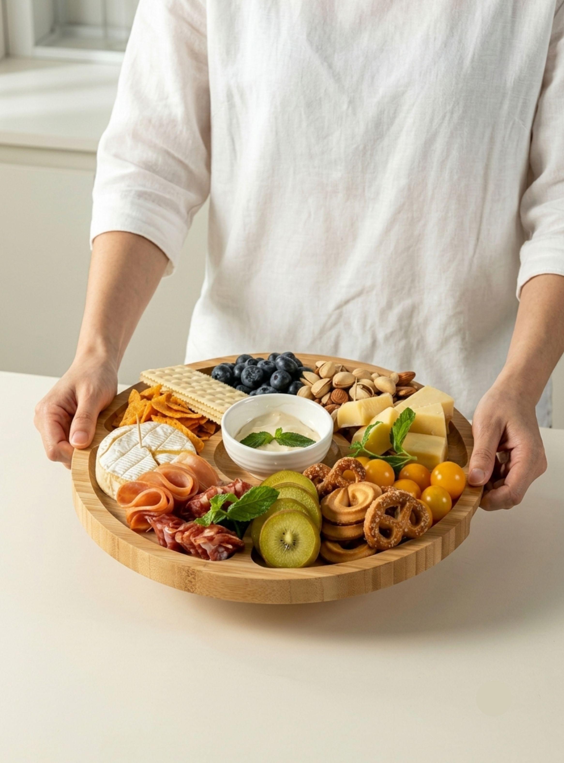 Bandeja Organizador De Aperitivos Bambú Con Tapa Desmontable-1