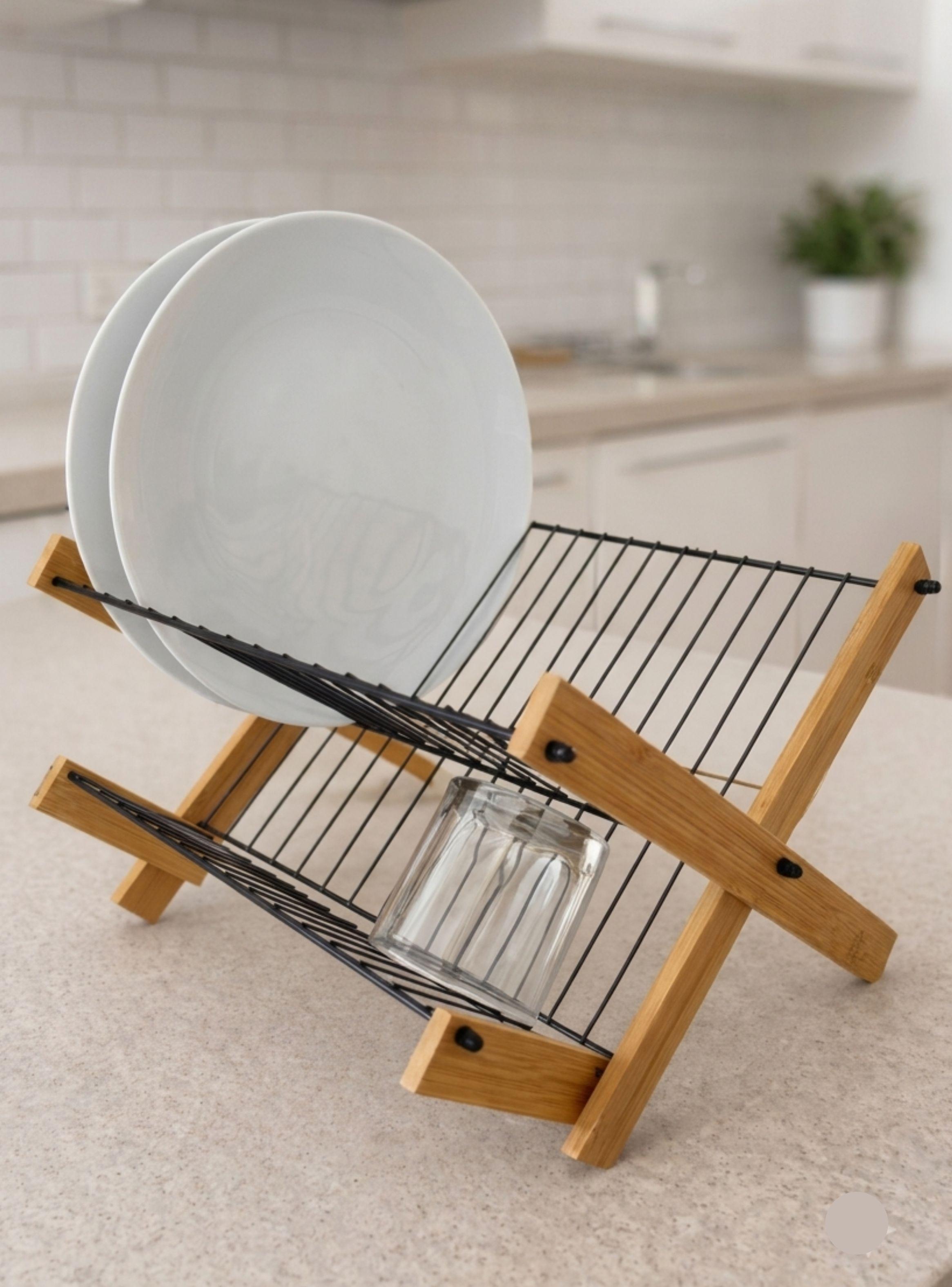  Escurridor De Platos Plegable Madera Bambú Diseño Moderno-3