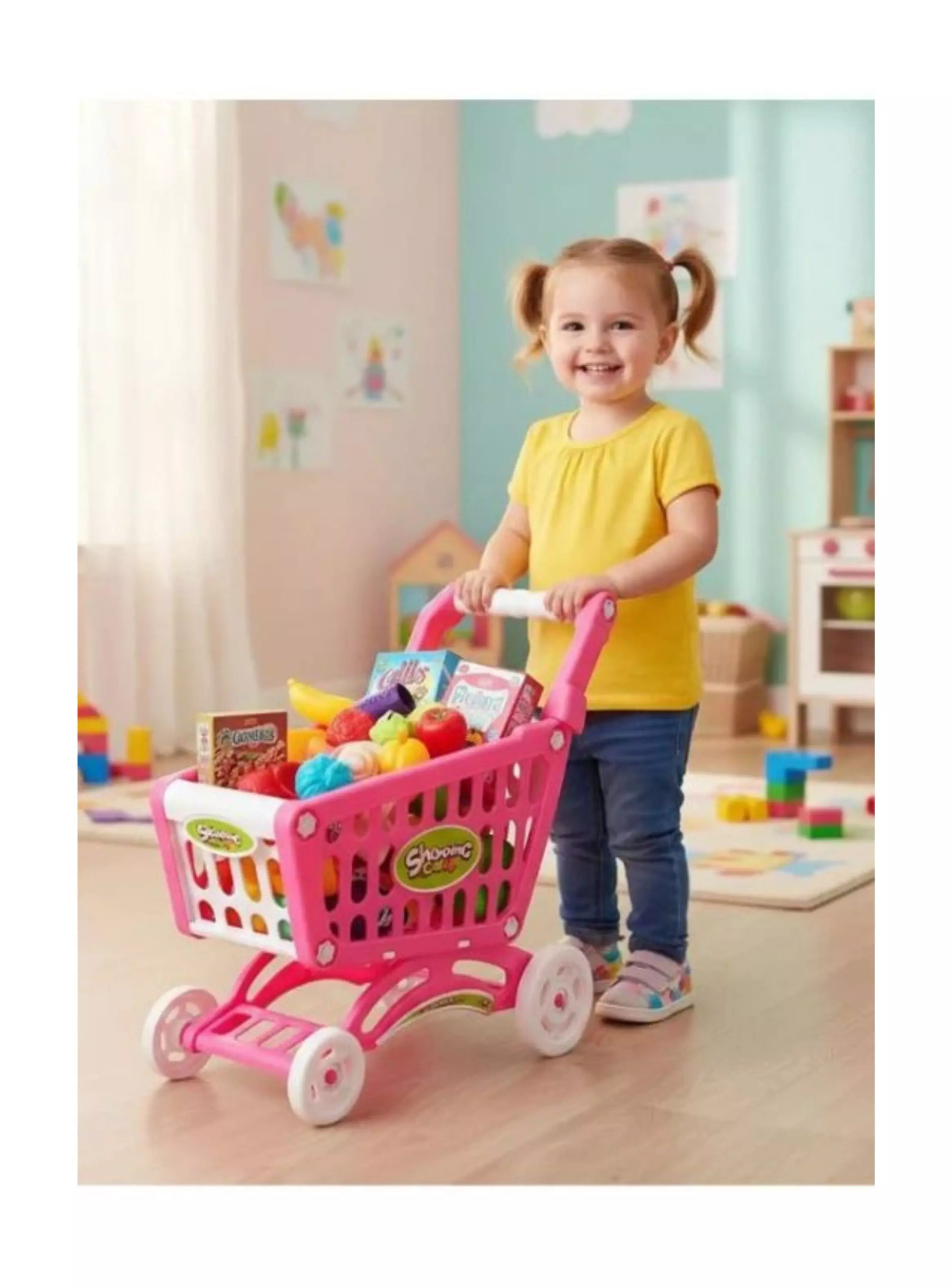  Carrito Supermercado Juguete Para Niños Rosado 56 Piezas-1