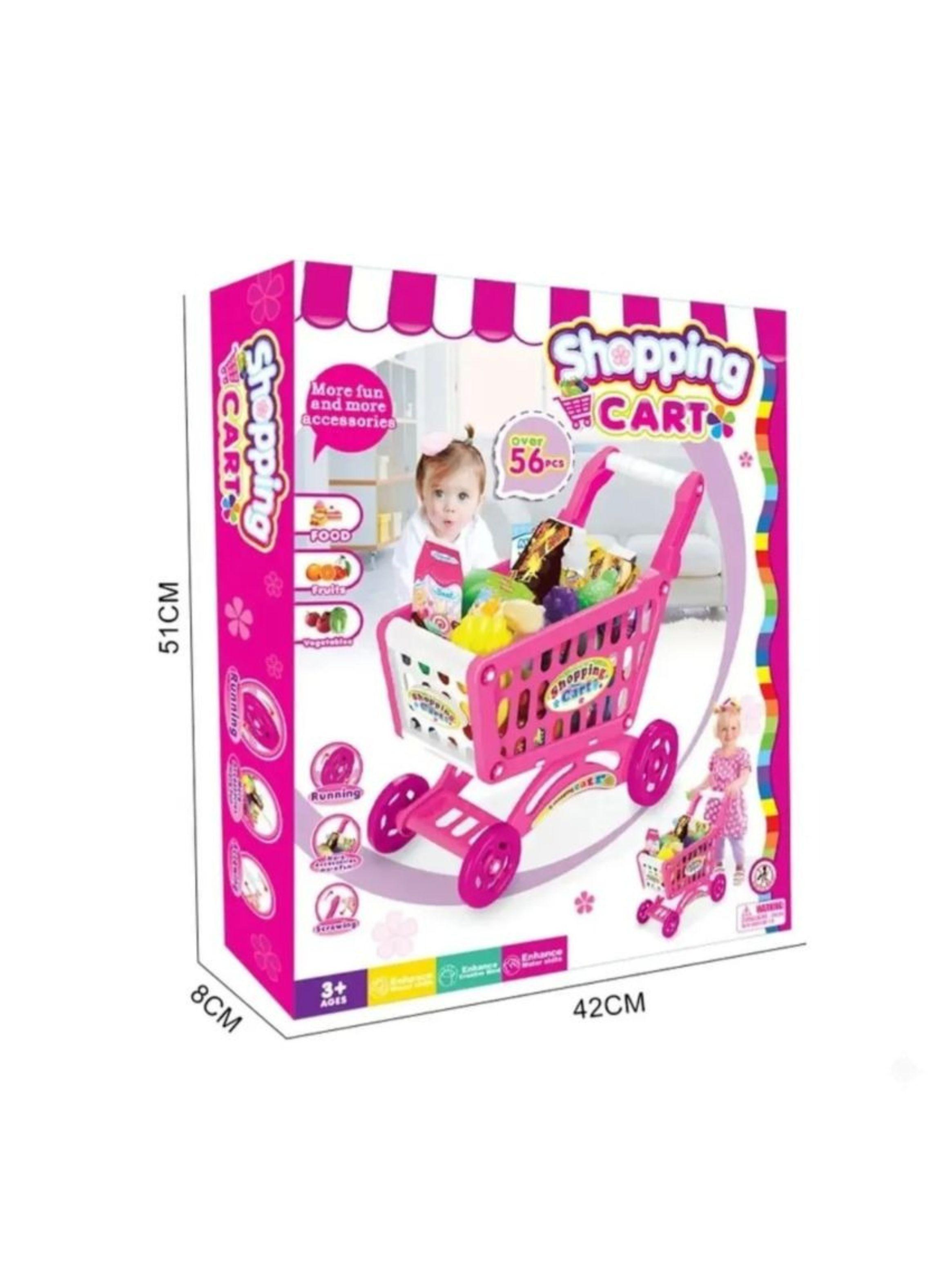  Carrito Supermercado Juguete Para Niños Rosado 56 Piezas-3