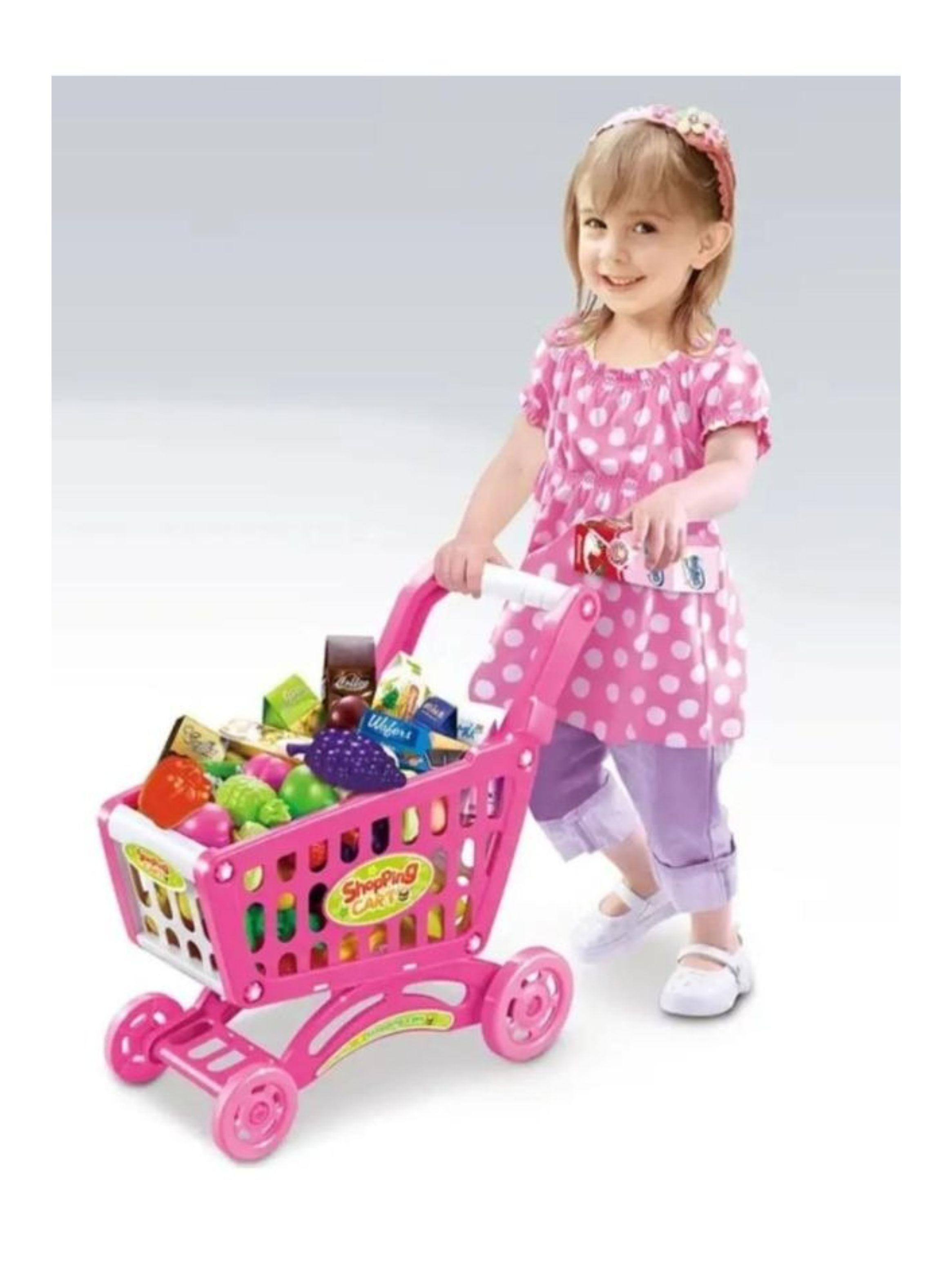  Carrito Supermercado Juguete Para Niños Rosado 56 Piezas-4