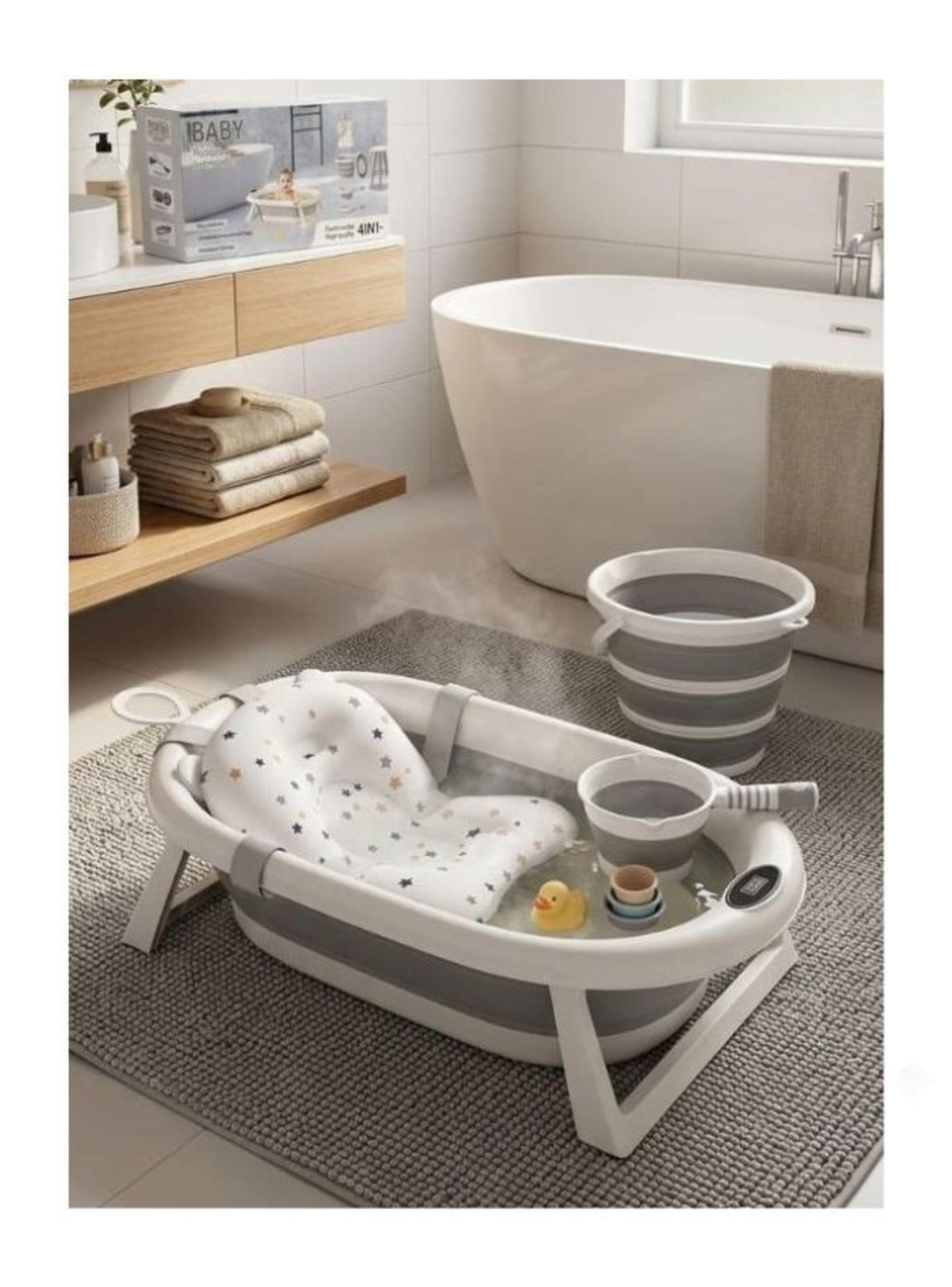 Bañera Tina Plegable Guagua Cojín Termómetro Kit 4 En 1 -2