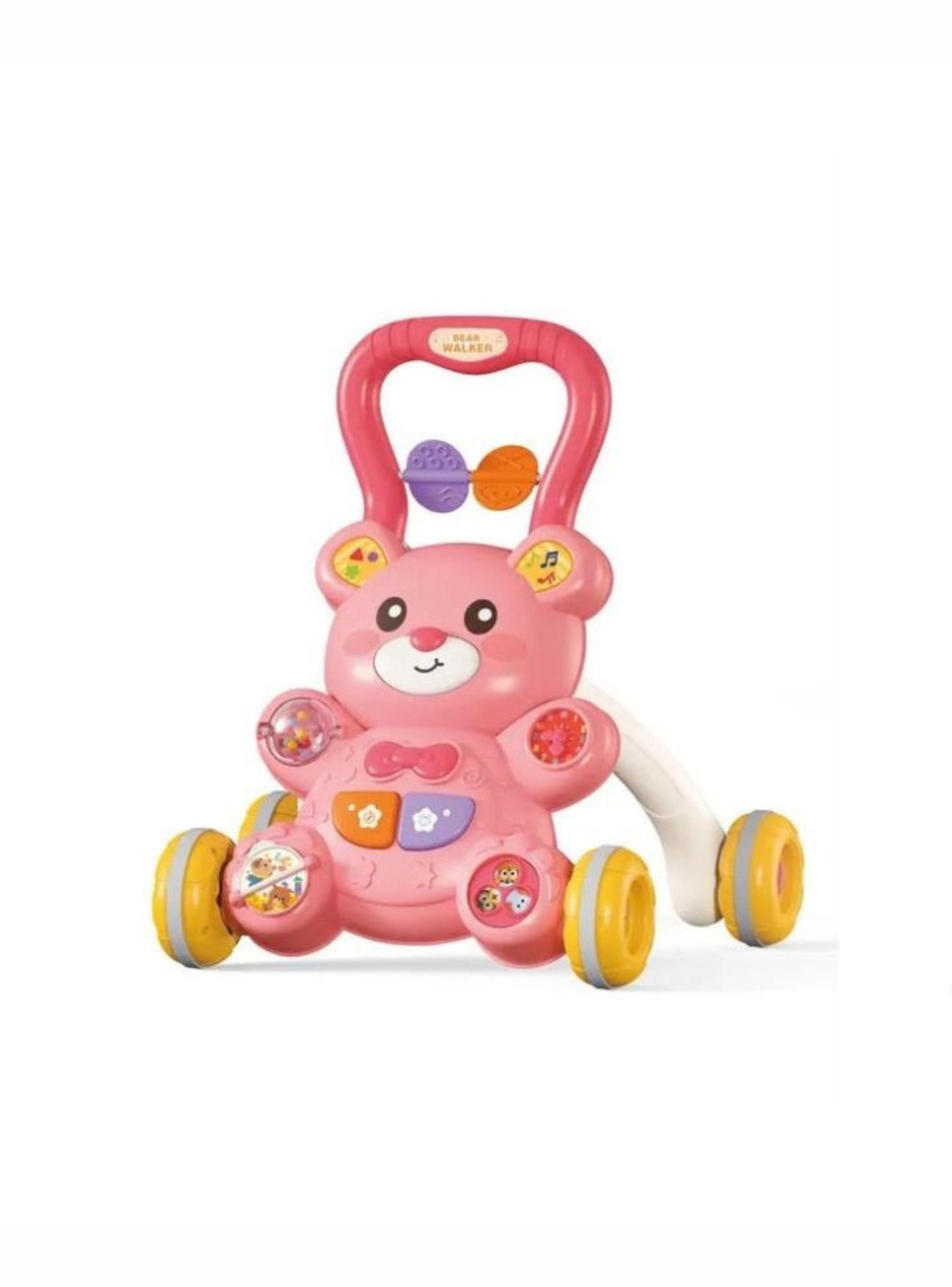  Andador Y Mesa Didáctica 2 En 1 Interactivo Musical Para Bebés Diseño Osito Rosa-0
