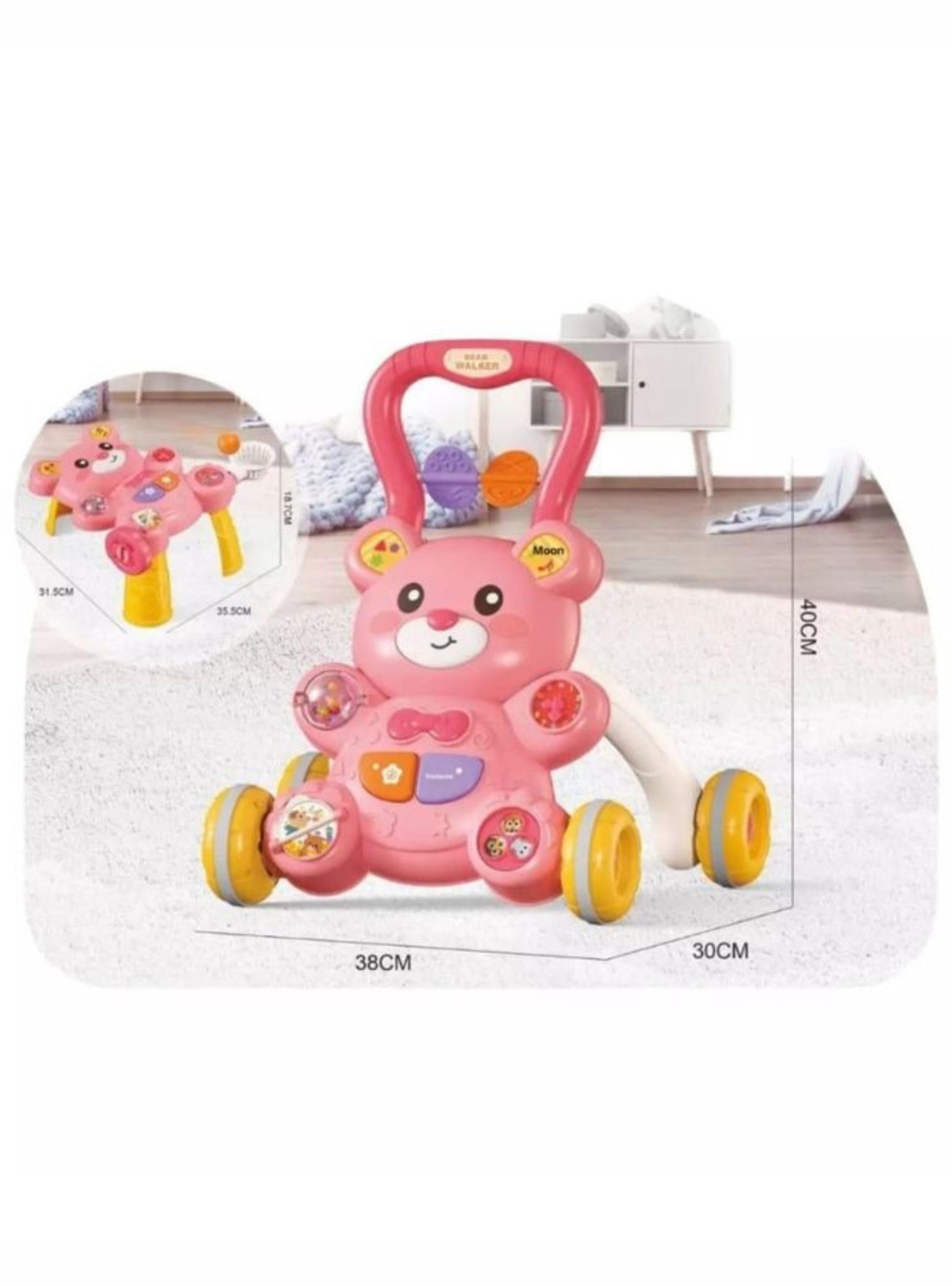 Andador Y Mesa Didáctica 2 En 1 Interactivo Musical Para Bebés Diseño Osito Rosa-2