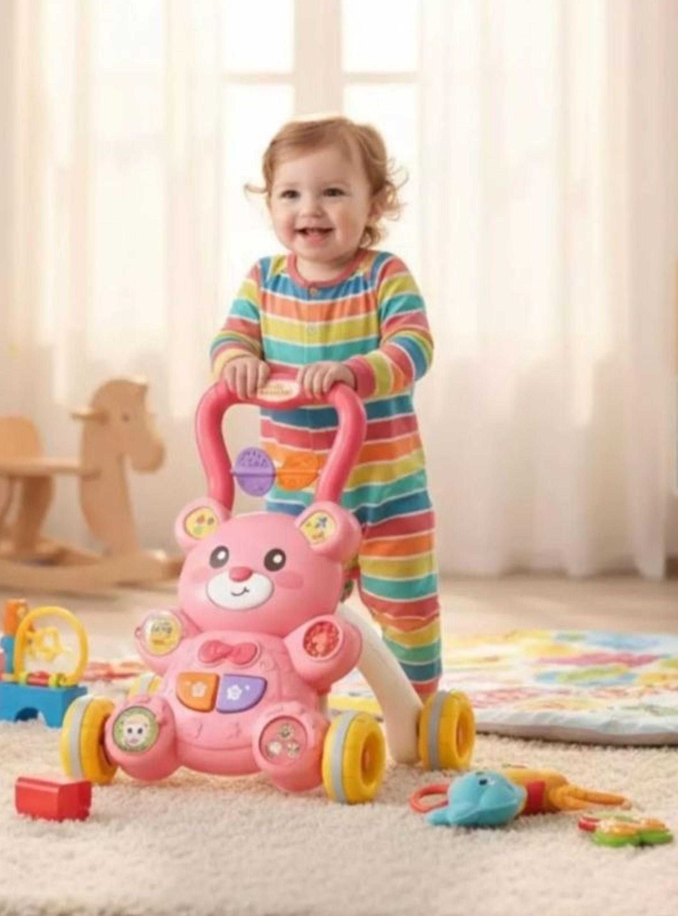  Andador Y Mesa Didáctica 2 En 1 Interactivo Musical Para Bebés Diseño Osito Rosa-4