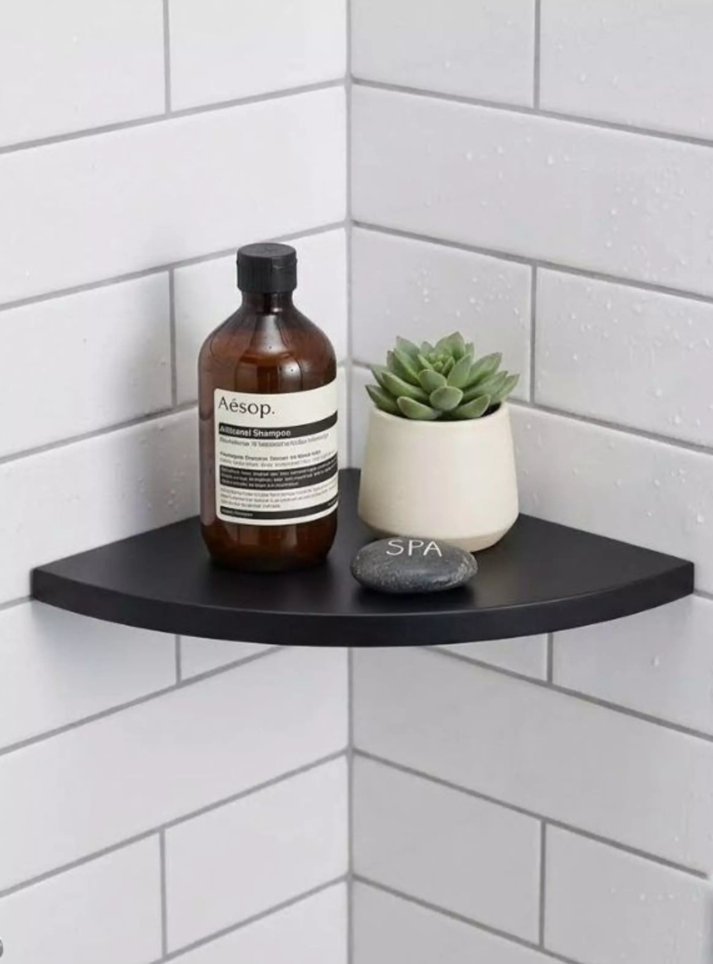 Repisa Flotante De Esquina Curva Minimalista Negra 30cm-1