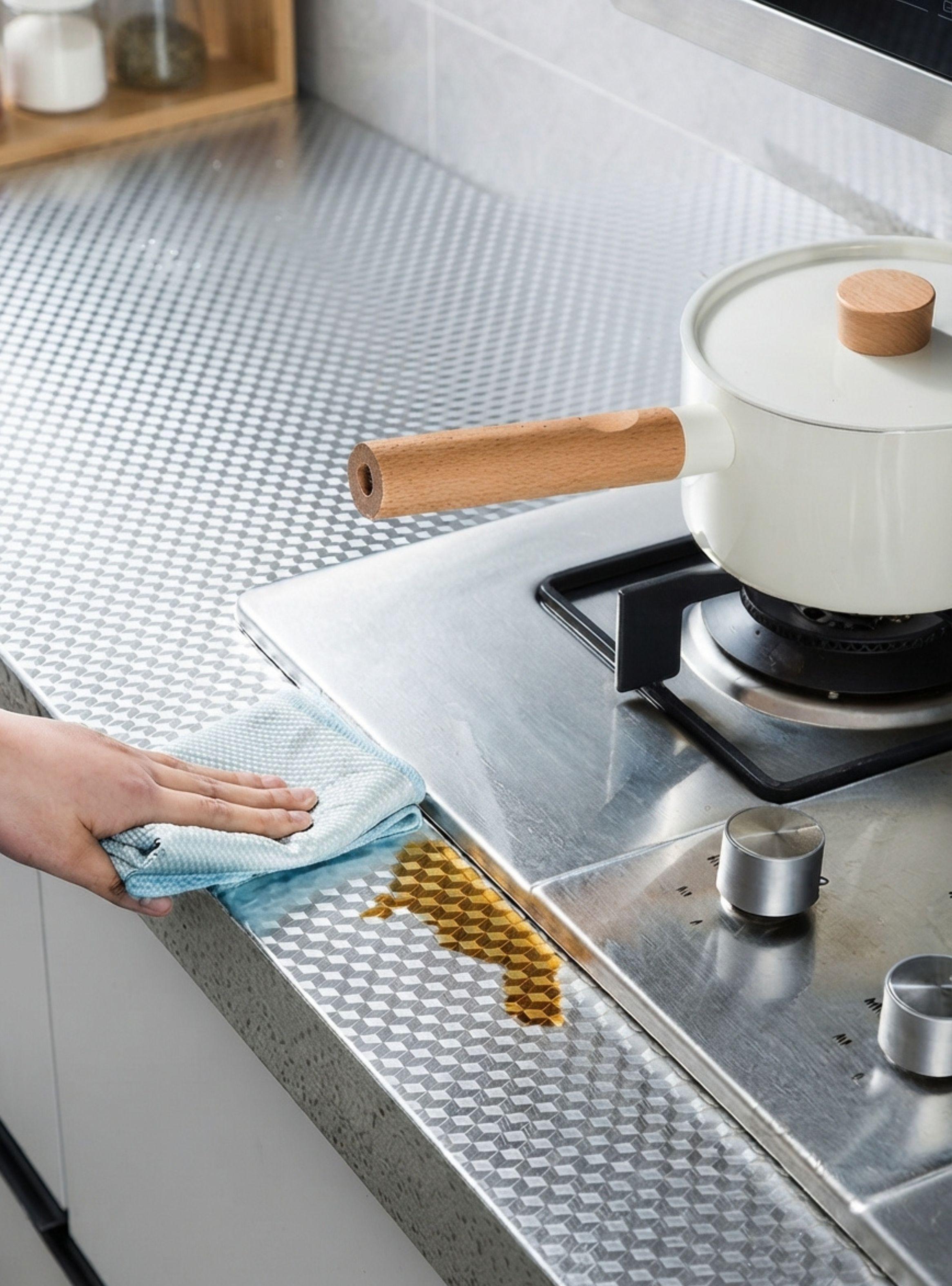 Papel Aluminio Autoadhesivo Antigrasa Para Cocina Impermeable Plateado 0 4x3m-3