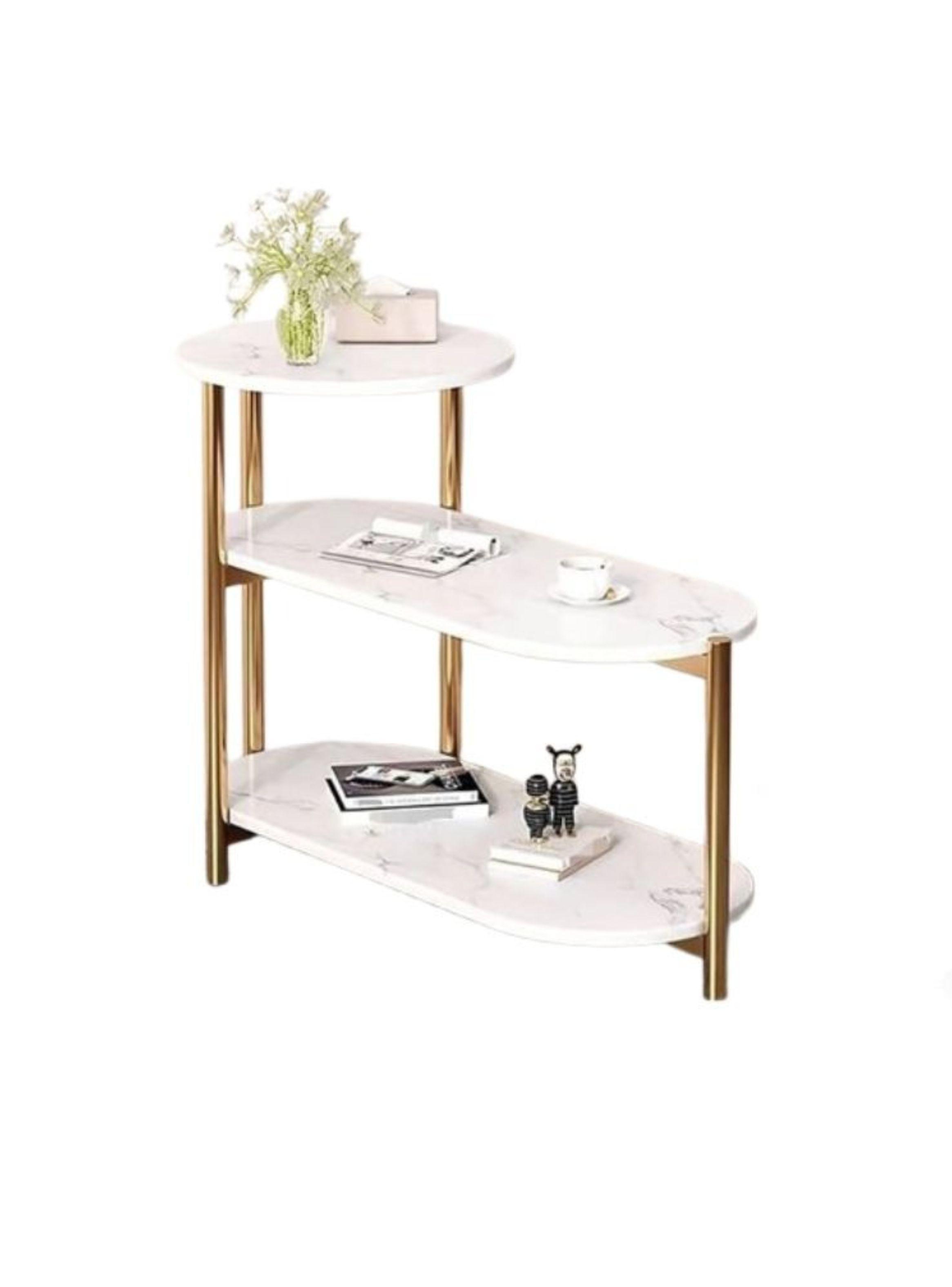 Mesa Auxiliar De Centro Decorativa De 3 Niveles Mesa De Lujo Blanco-0