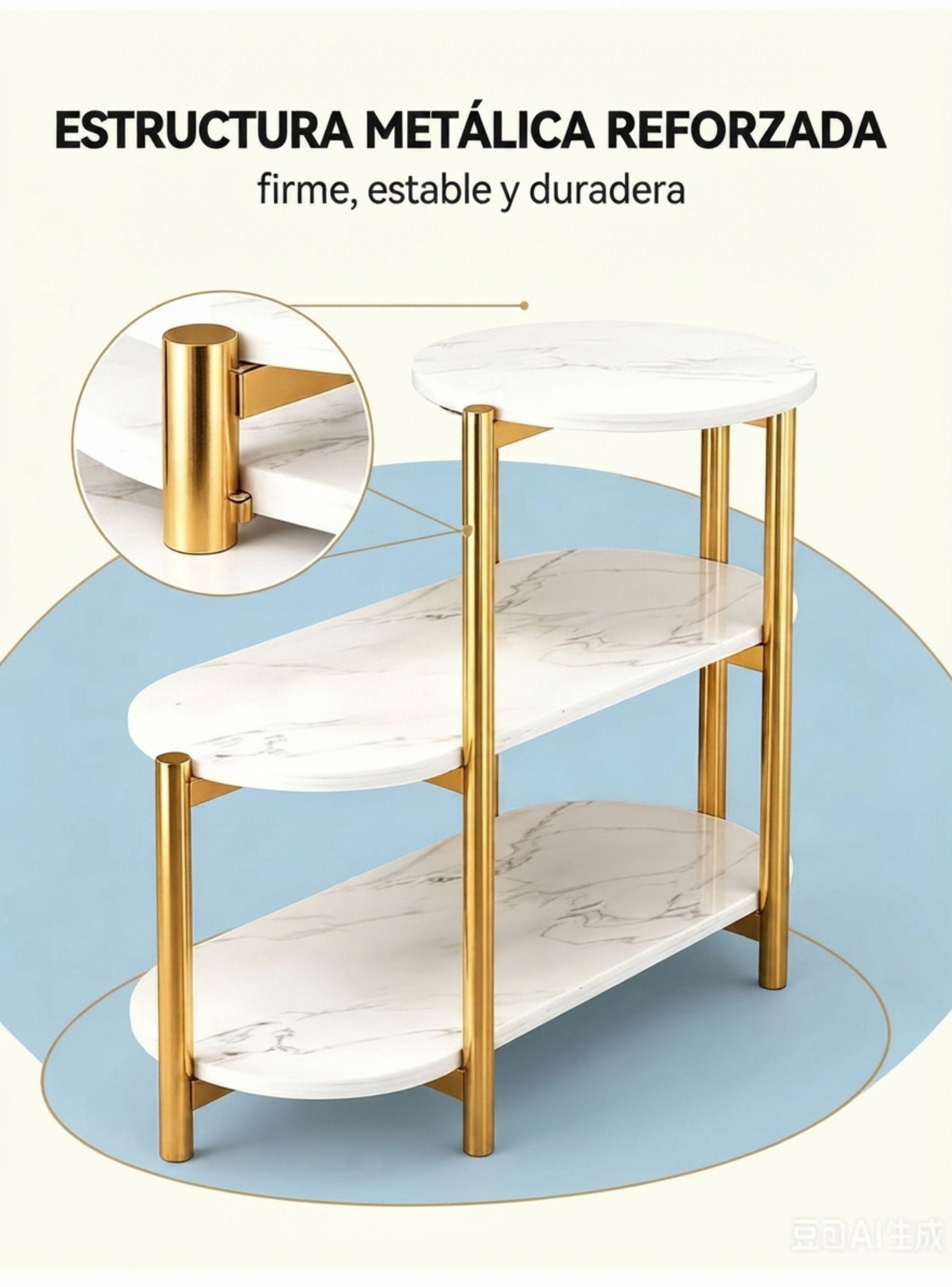 Mesa Auxiliar De Centro Decorativa De 3 Niveles Mesa De Lujo Blanco-2