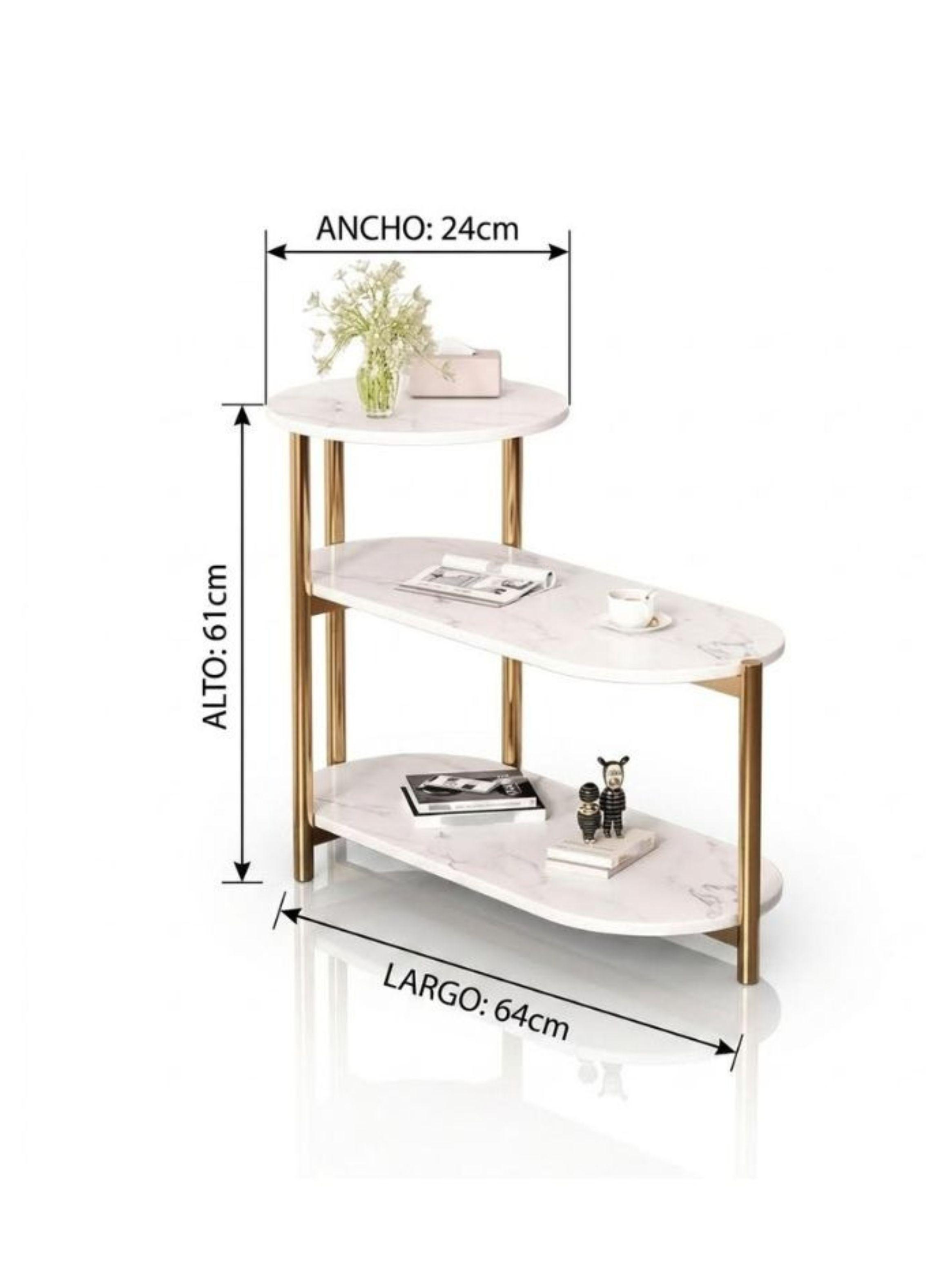 Mesa Auxiliar De Centro Decorativa De 3 Niveles Mesa De Lujo Blanco-4
