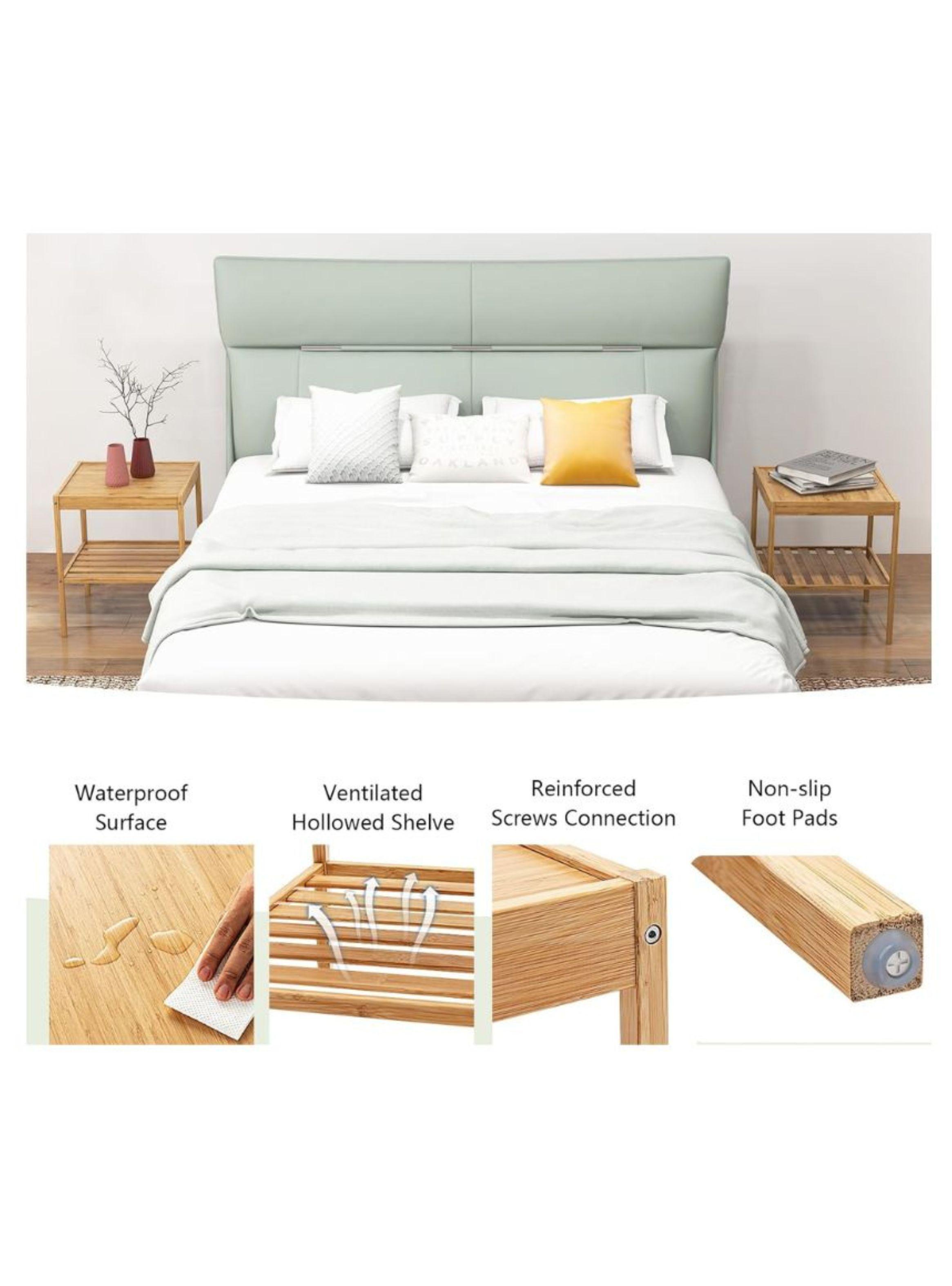 Set 2 Mesa Auxiliar De Bambú 2 Niveles-2