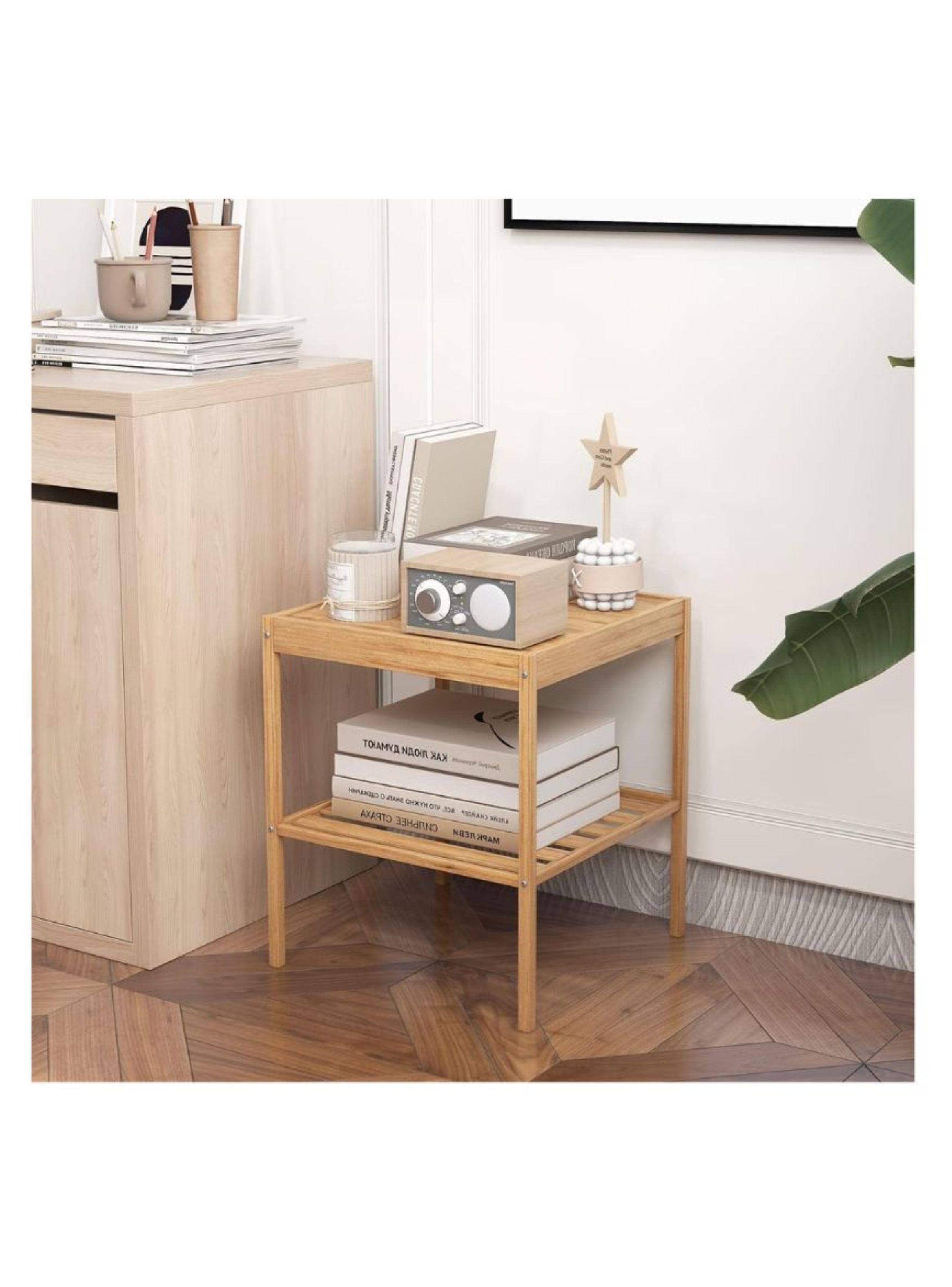 Set 2 Mesa Auxiliar De Bambú 2 Niveles-3