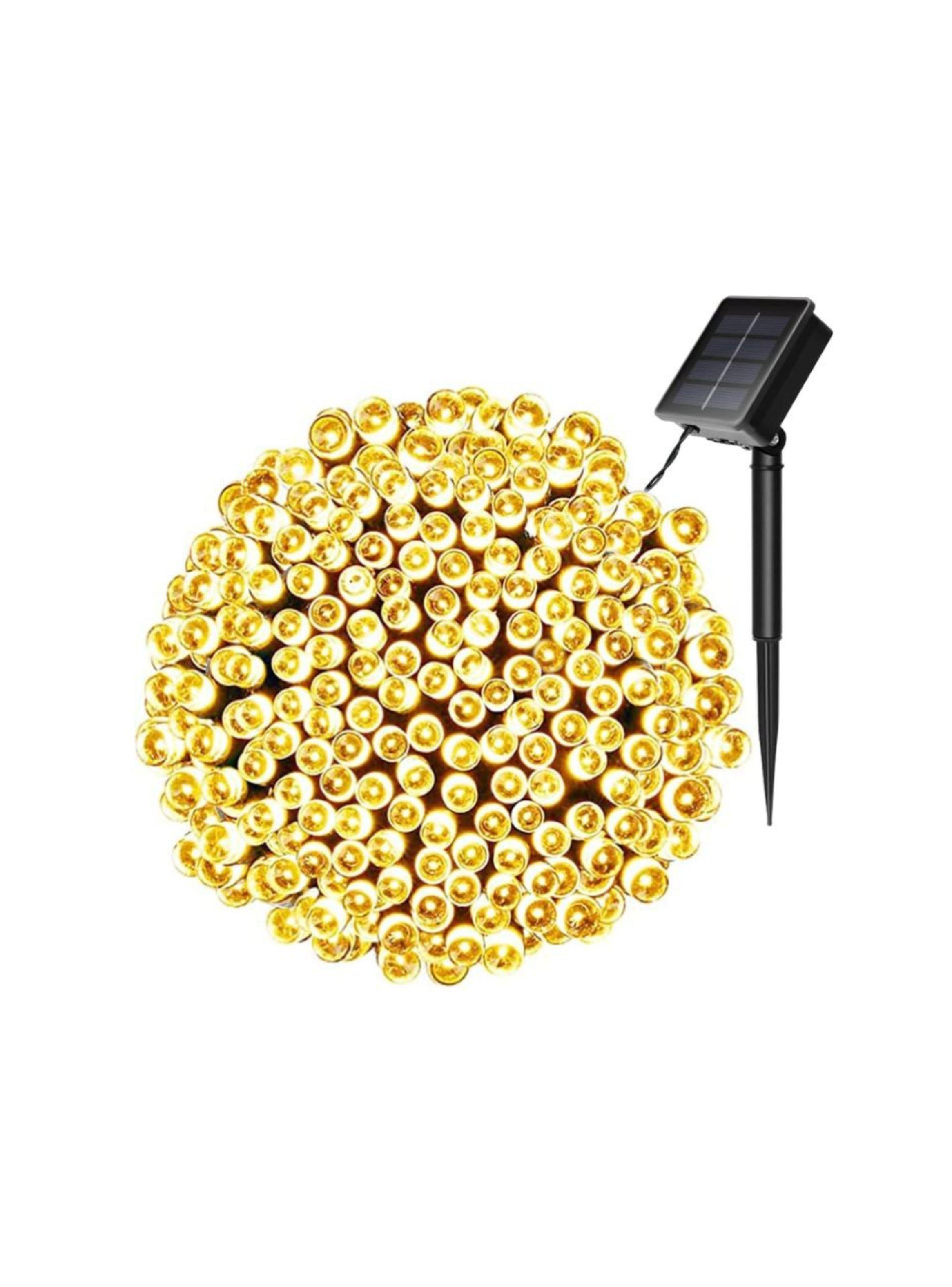 Luces De Exteriores 100 LED Amarillas Con Panel Solar 10 Metros-0