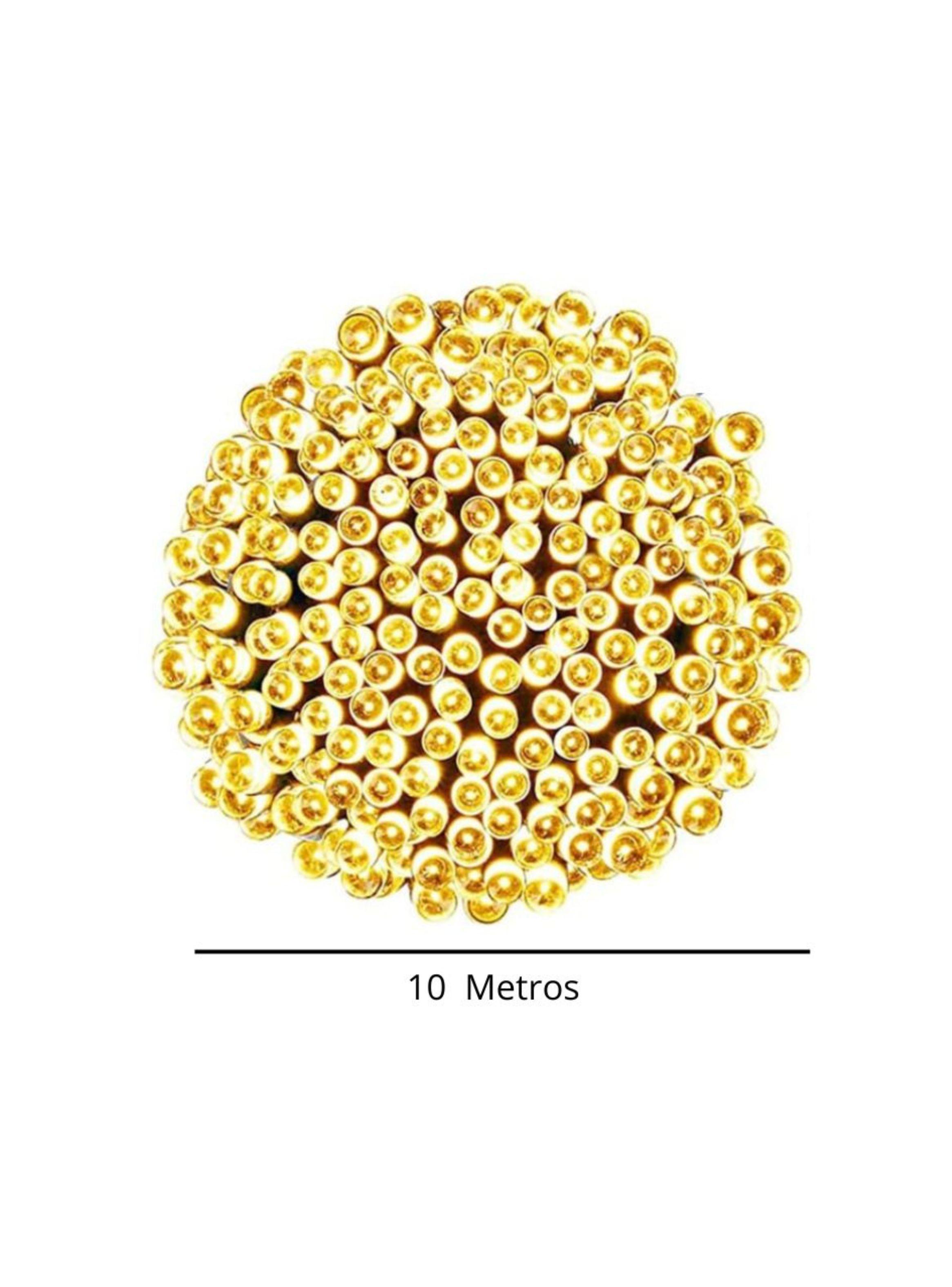 Luces De Exteriores 100 LED Amarillas Con Panel Solar 10 Metros-2