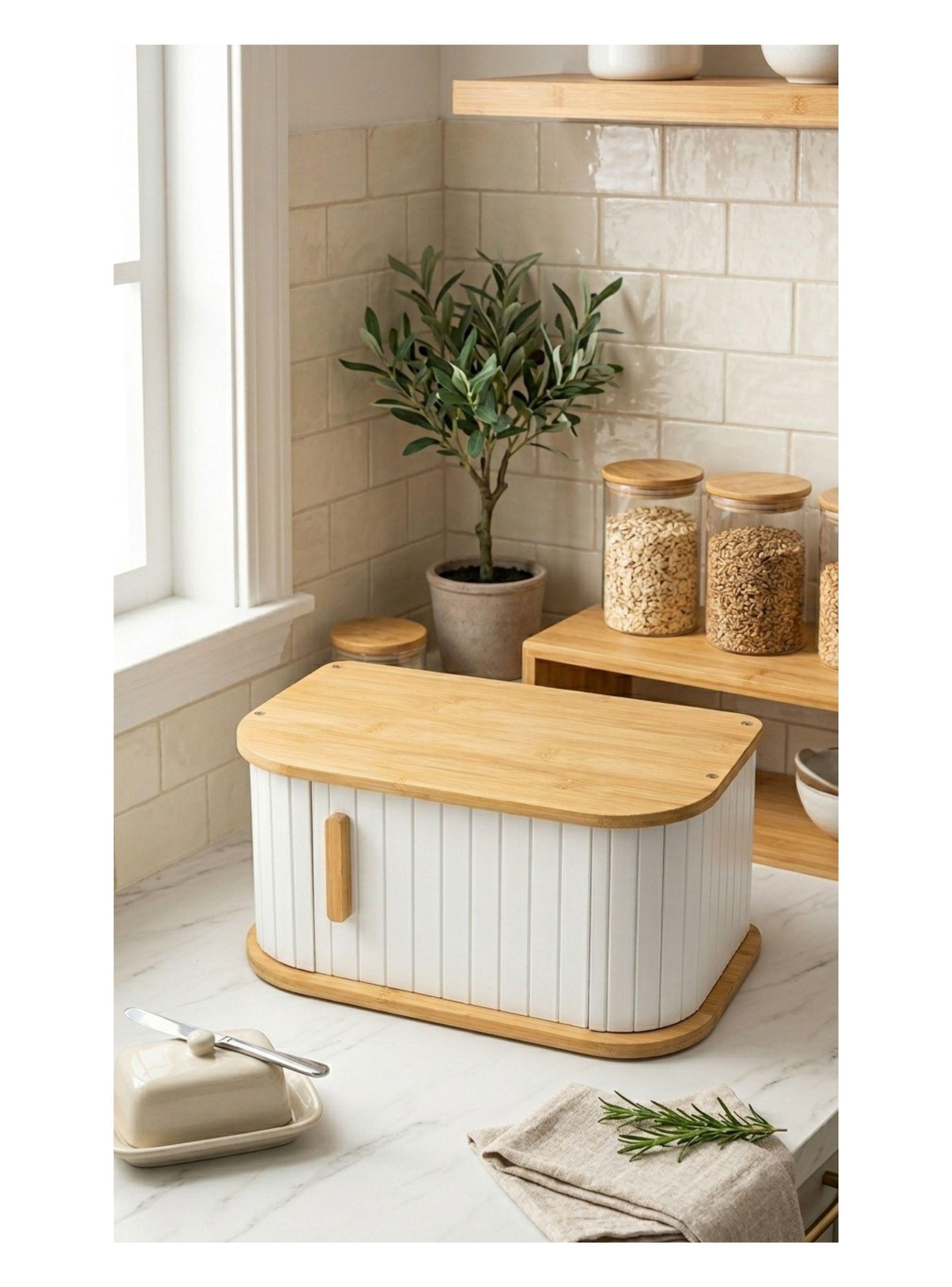 Panera De Bambú Organizador De Pan Caja Madera Para Cocina-2
