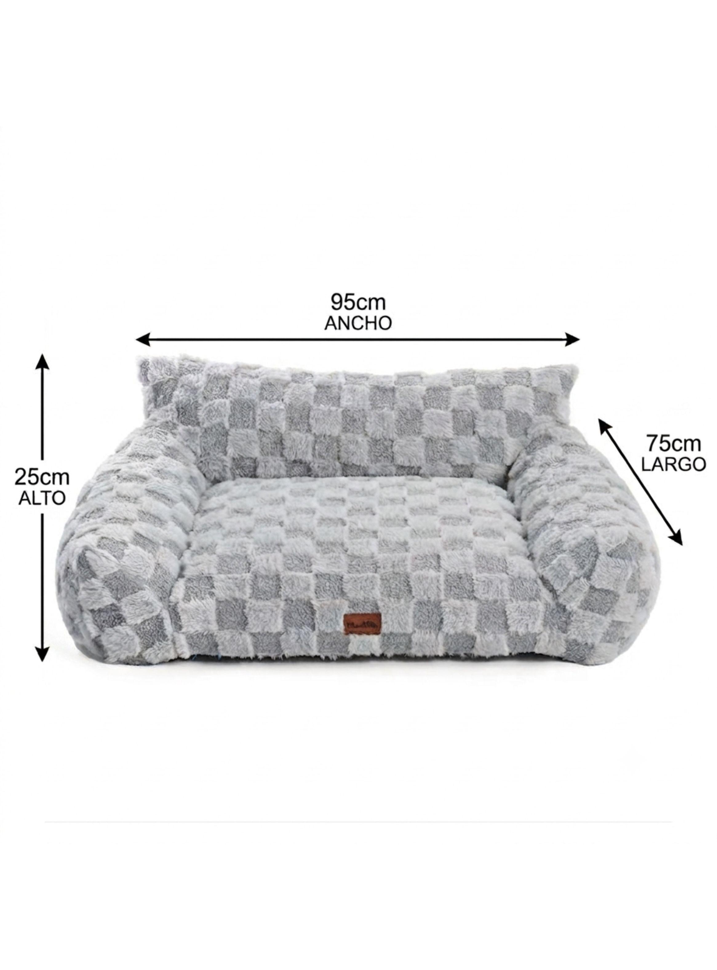 Cama Sofá Para Perros Y Gatos Diseño Cuadros Gris Lavable Talla L-2
