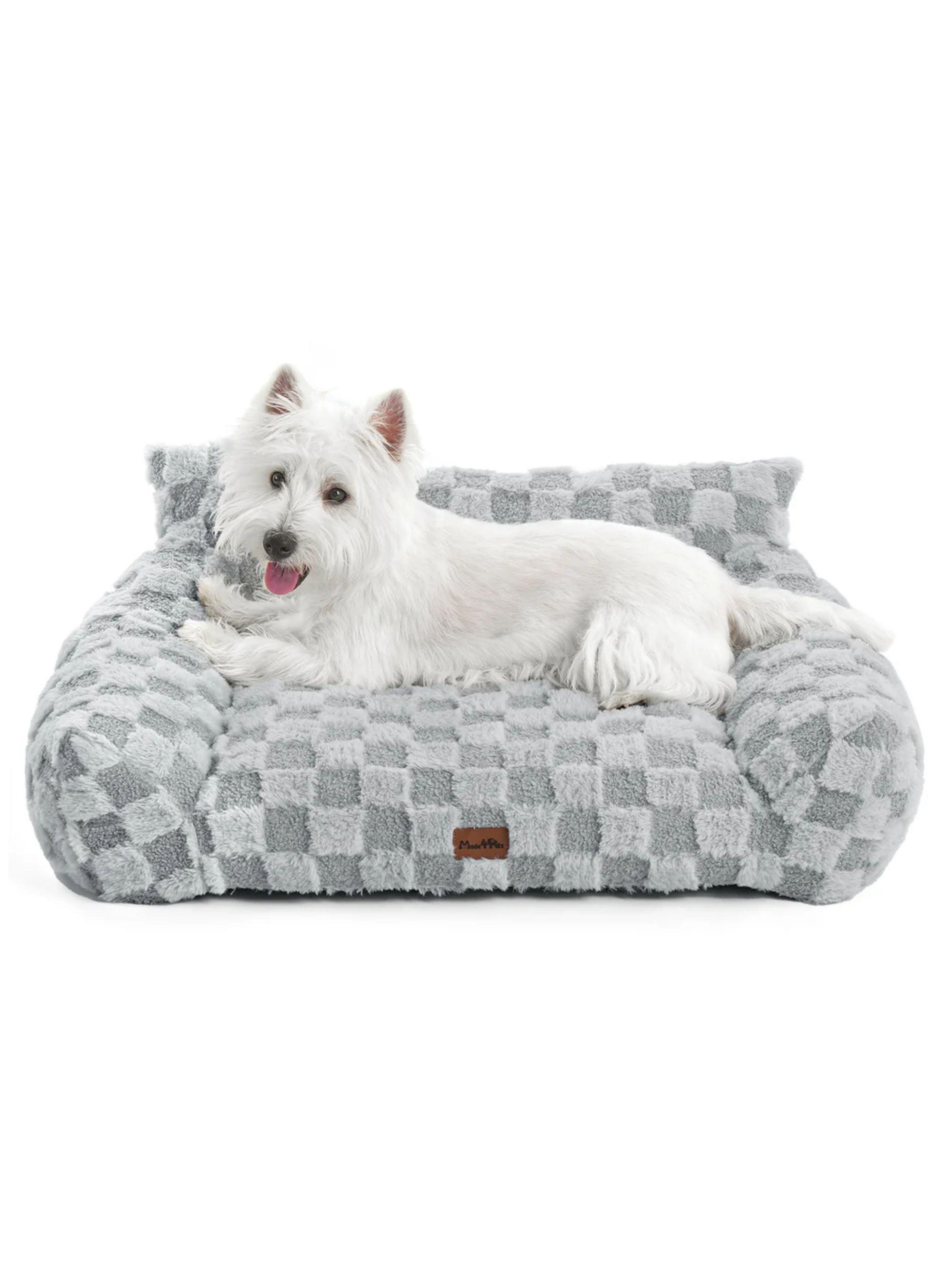 Cama Sofá Para Perros Y Gatos Diseño Cuadros Gris Lavable Talla L-3
