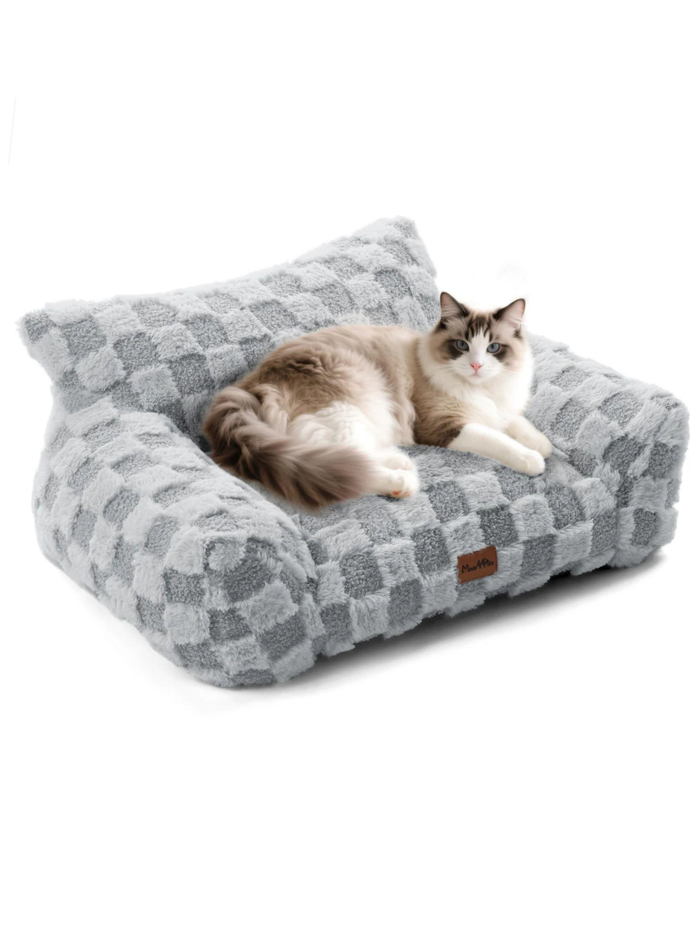 Cama Sofá Para Perros Y Gatos Diseño Cuadros Gris Lavable Talla L-4
