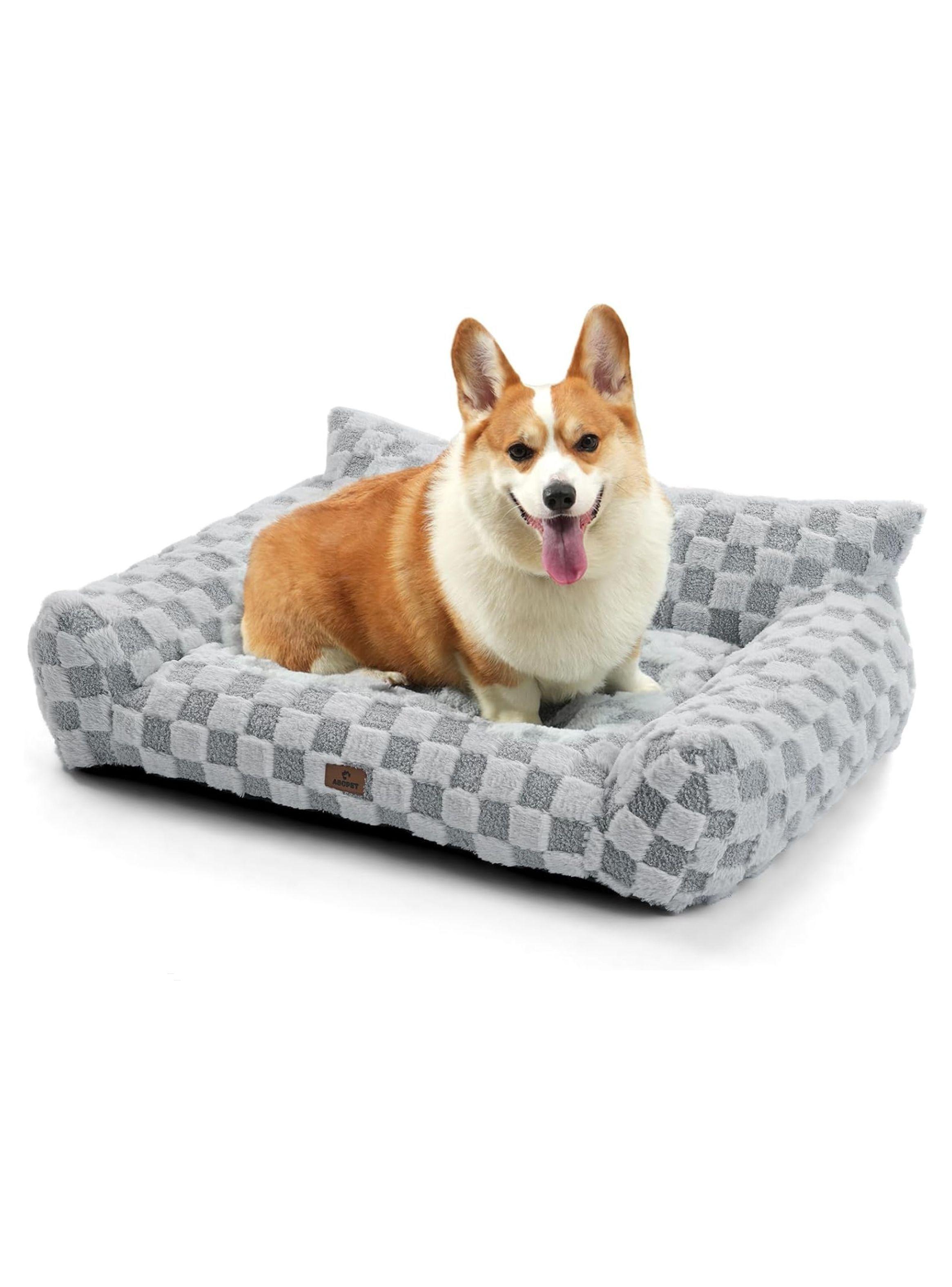 Cama Sofá Para Perros Y Gatos Diseño Cuadros Gris Lavable Talla L-5