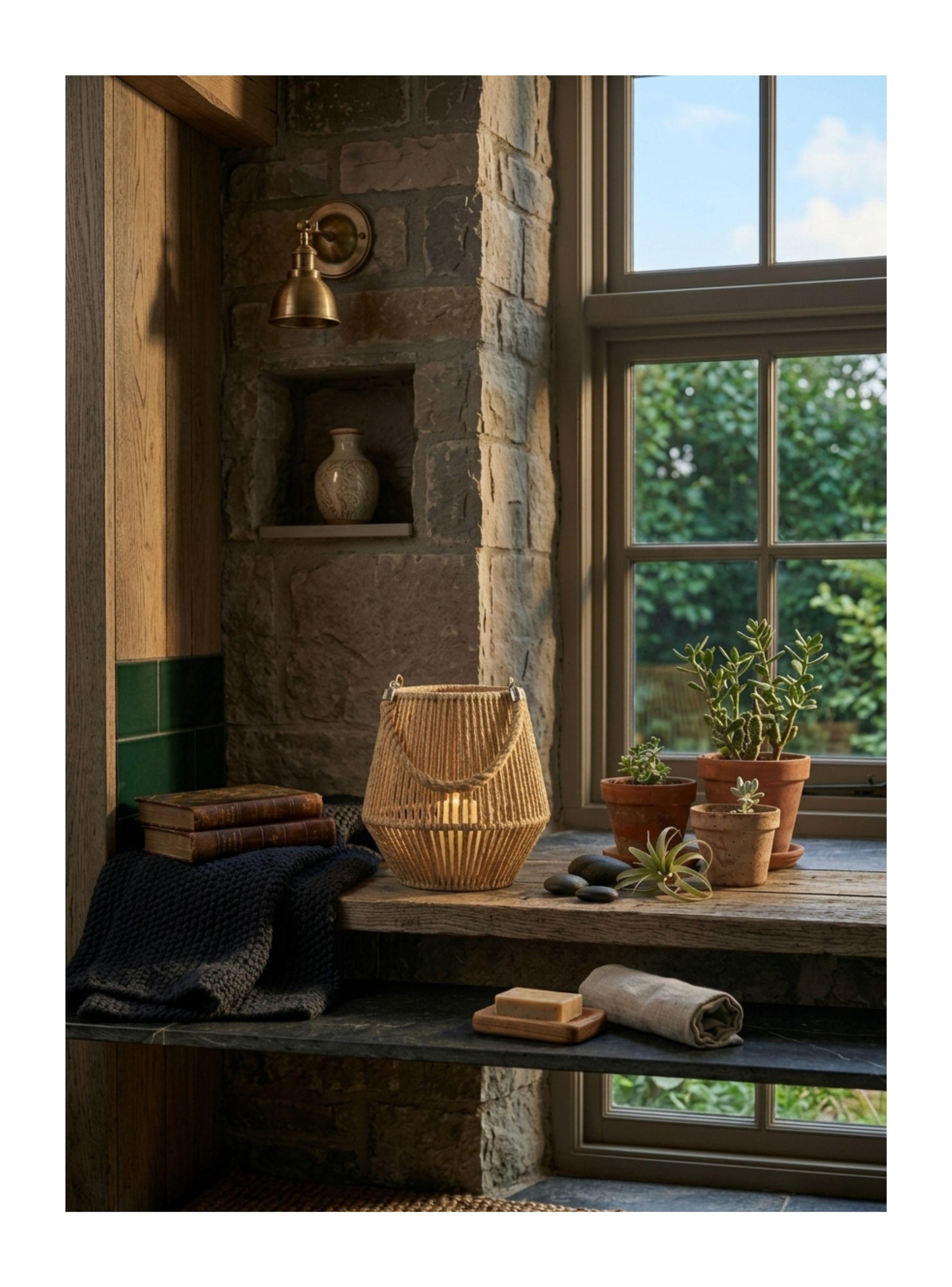 Porta Vela Decorativo Estilo Rústico con Asa de Cuerda Natural-2