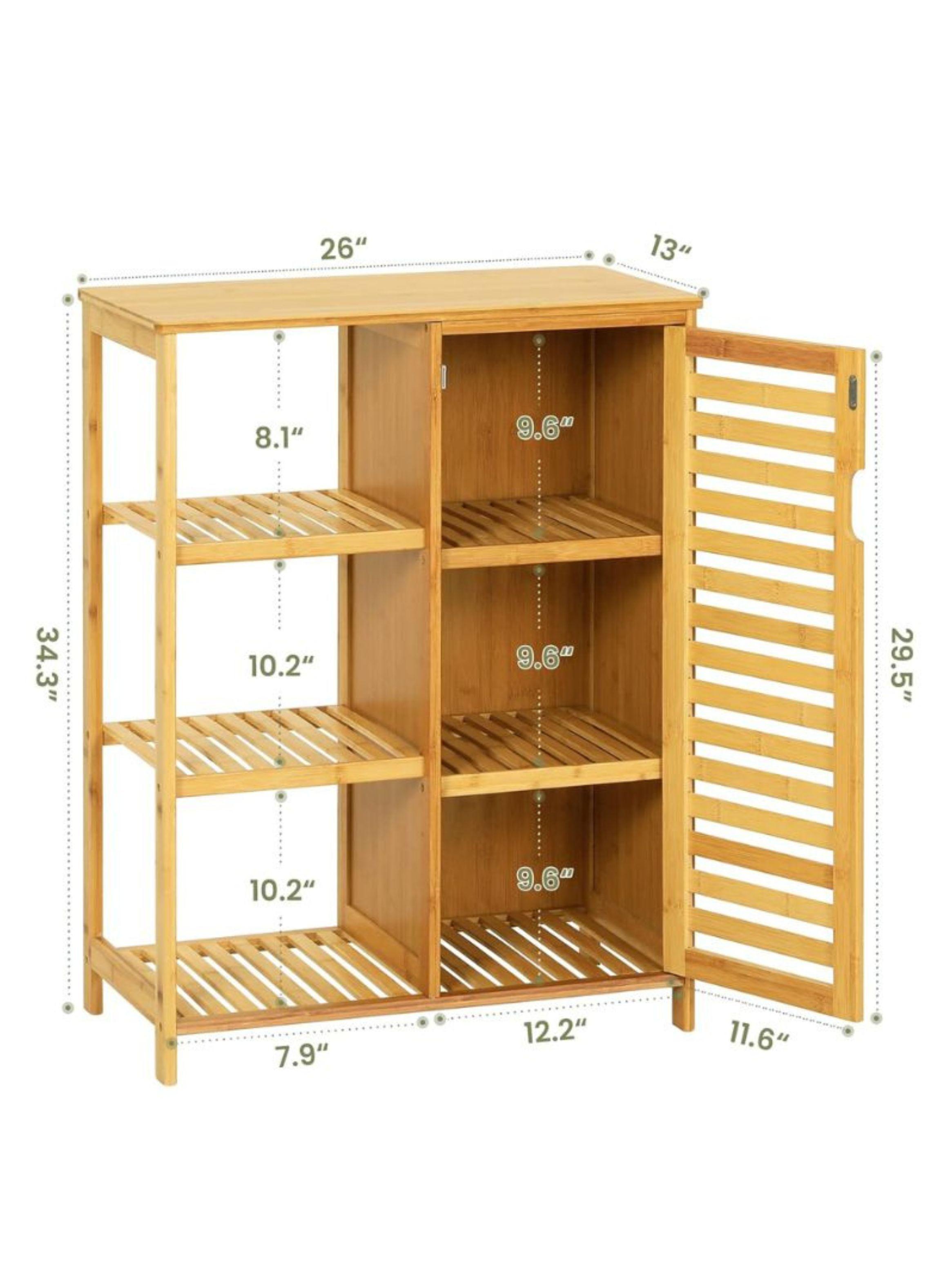 Armario De Almacenamiento 3 Estantes Laterales Puertas De Bambú-1
