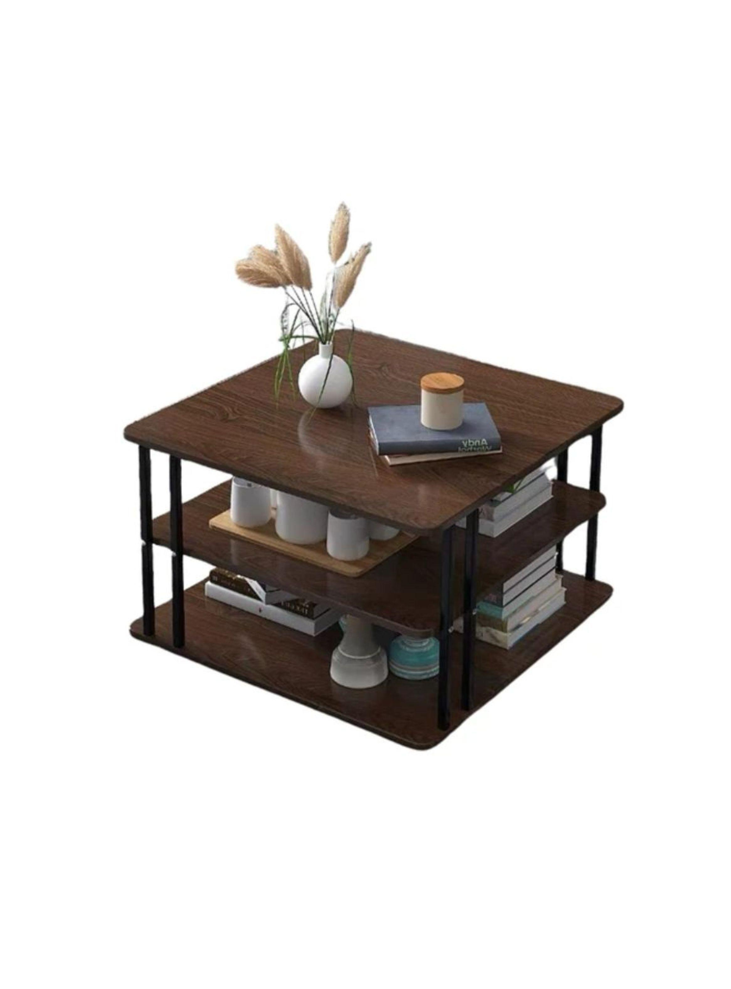 Mesa Auxiliar De Centro Triple Cuadrada Color Café-0