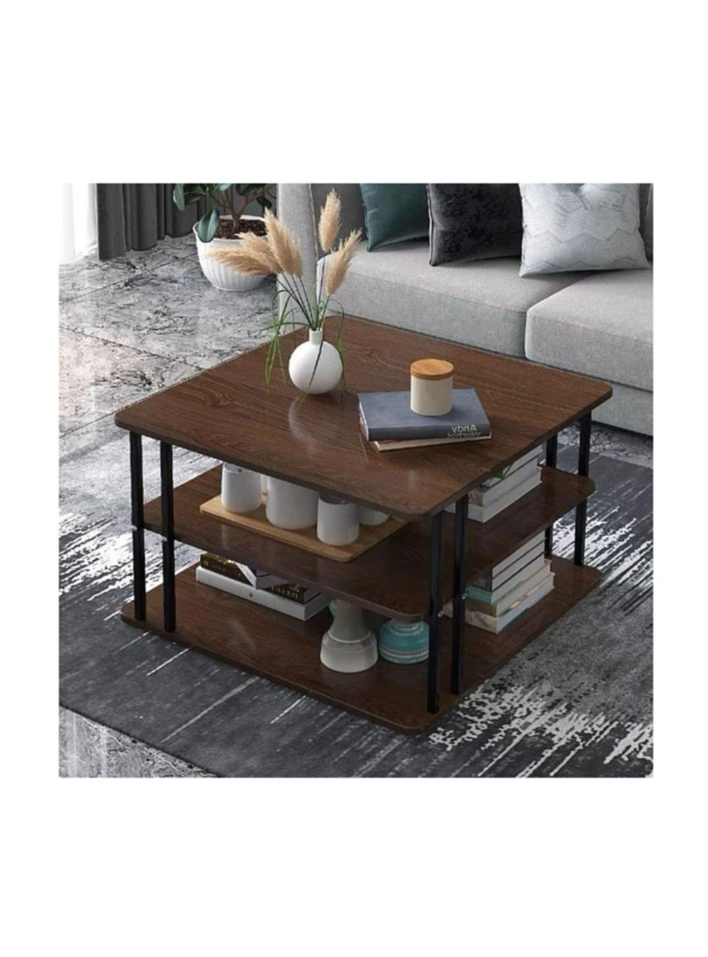Mesa Auxiliar De Centro Triple Cuadrada Color Café-2