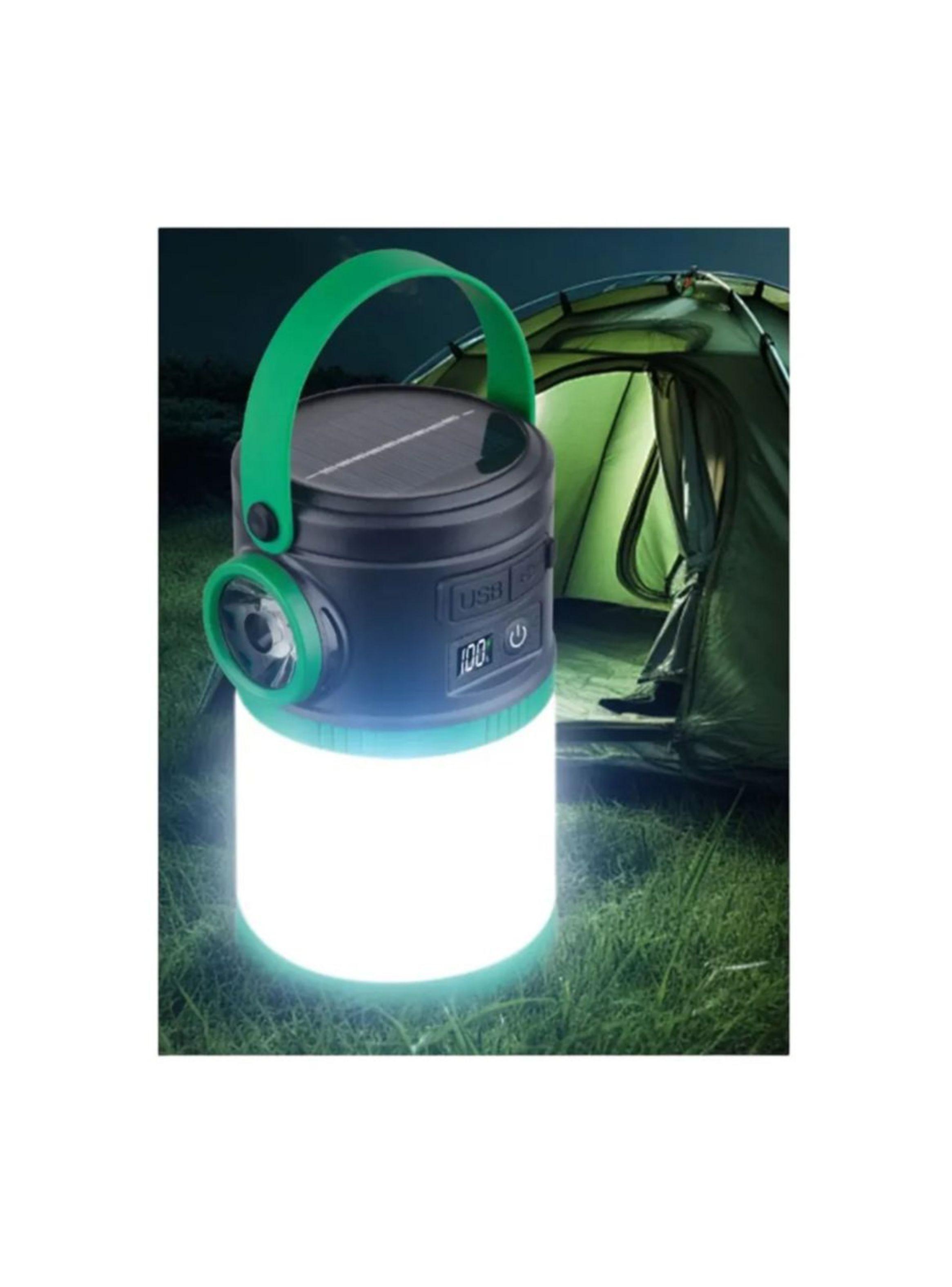 Linterna De Camping Luz LED Portátil Con Carga Solar Verde-3