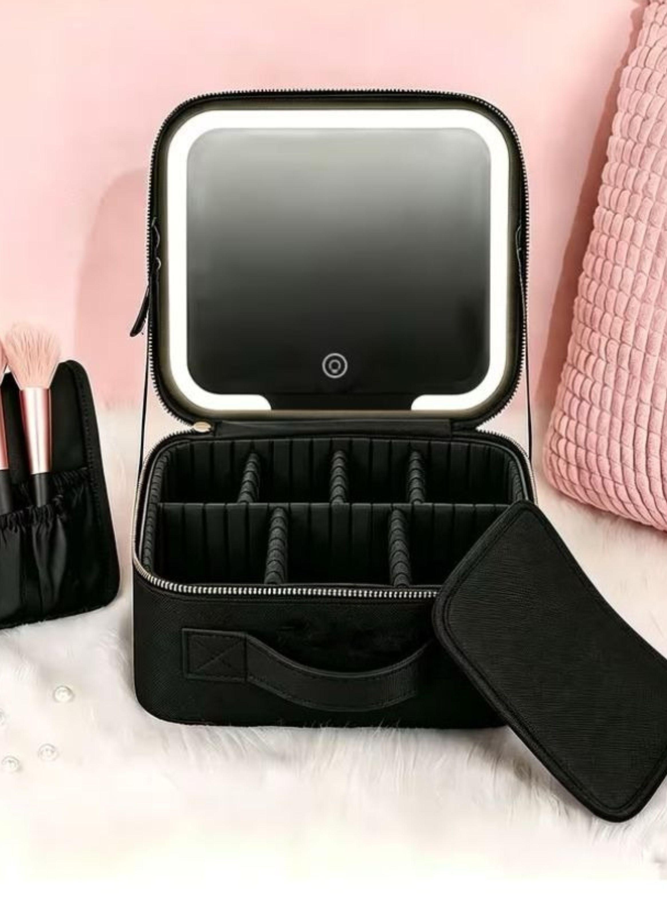 Maletín Maquillaje Espejo LED 3 Modos Luz Negro-2