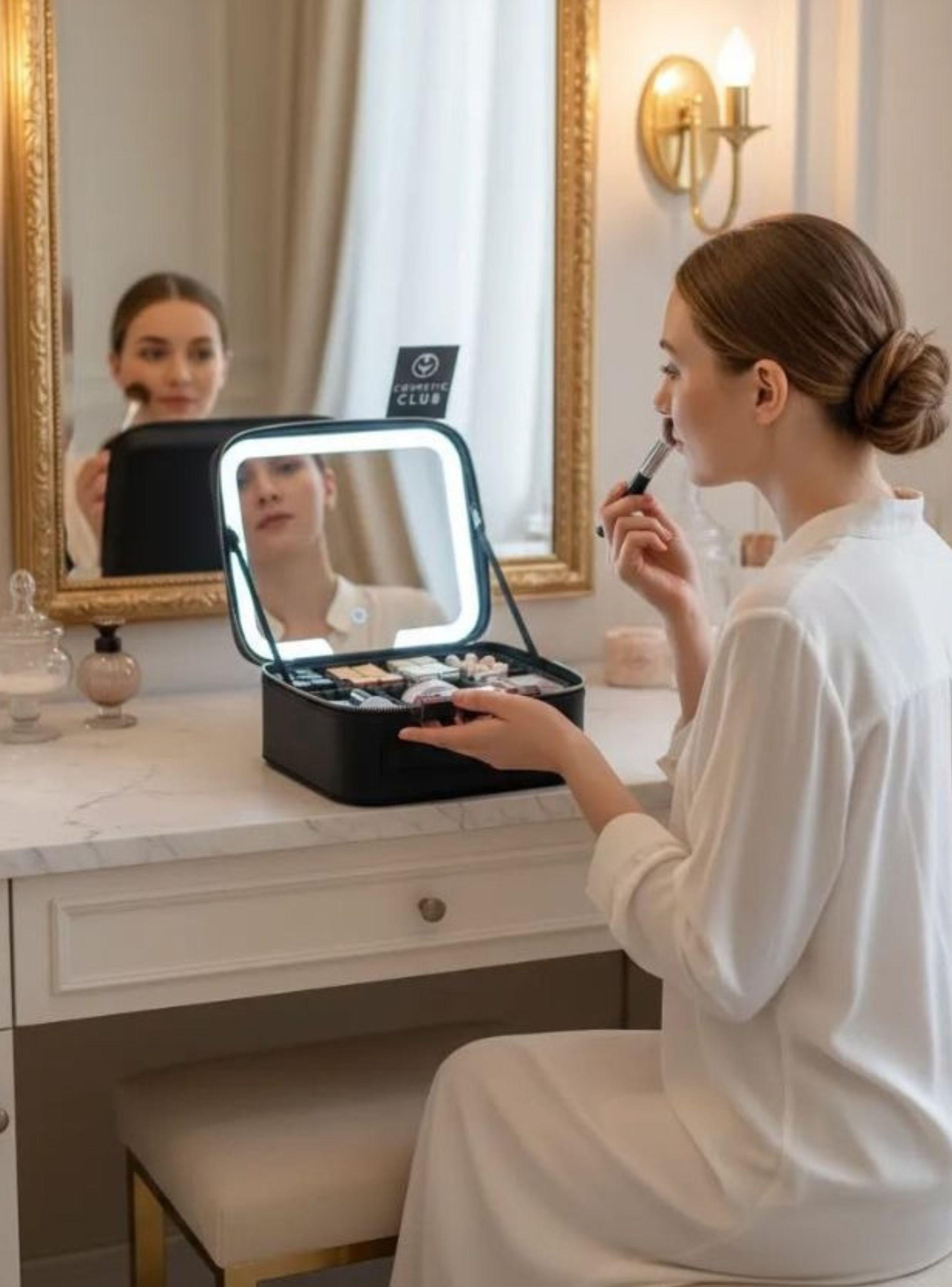 Maletín Maquillaje Espejo LED 3 Modos Luz Negro-3