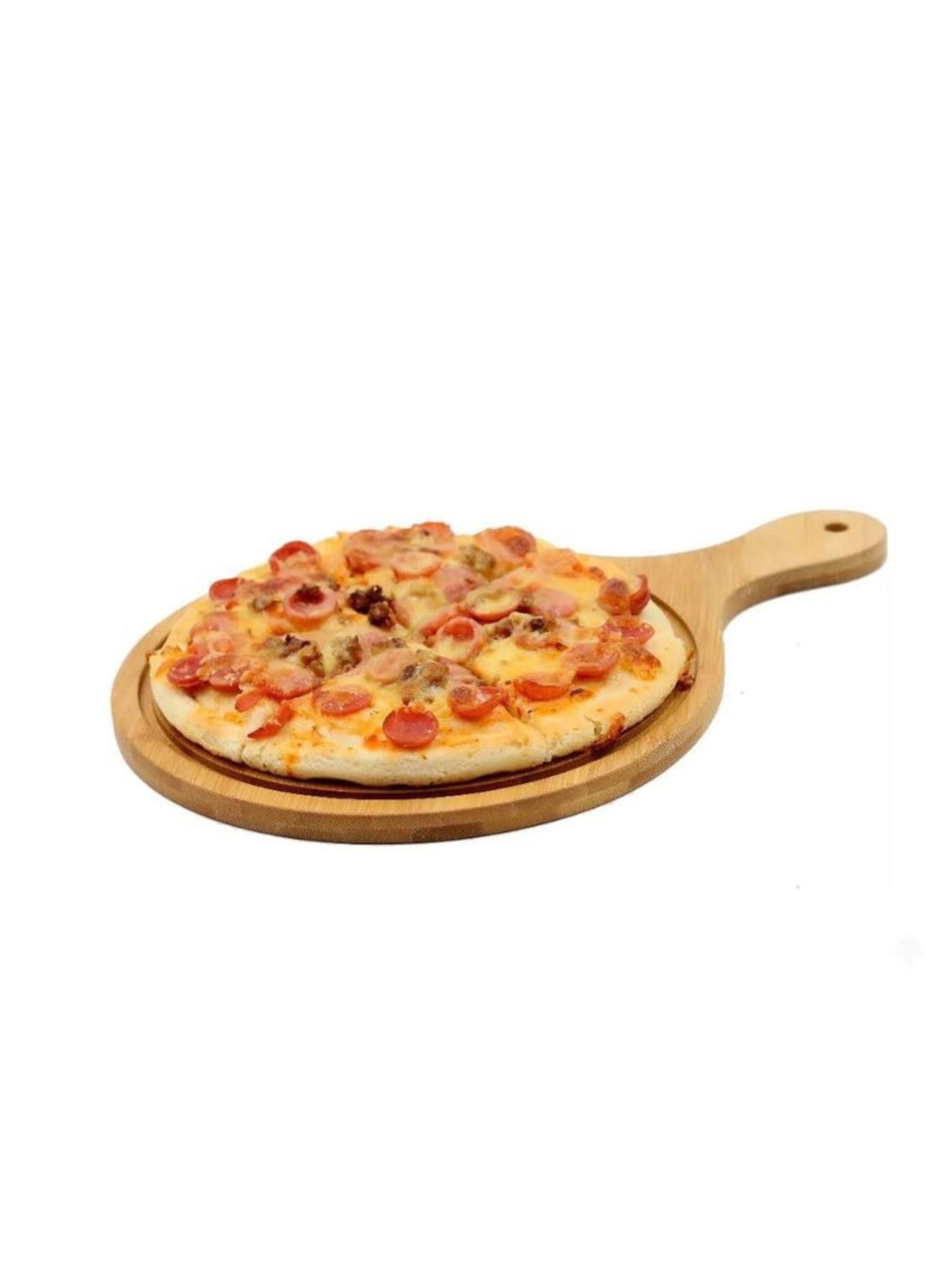 Bandeja Pizza Madera Bambú Circular Asa Colgador 50cm-2