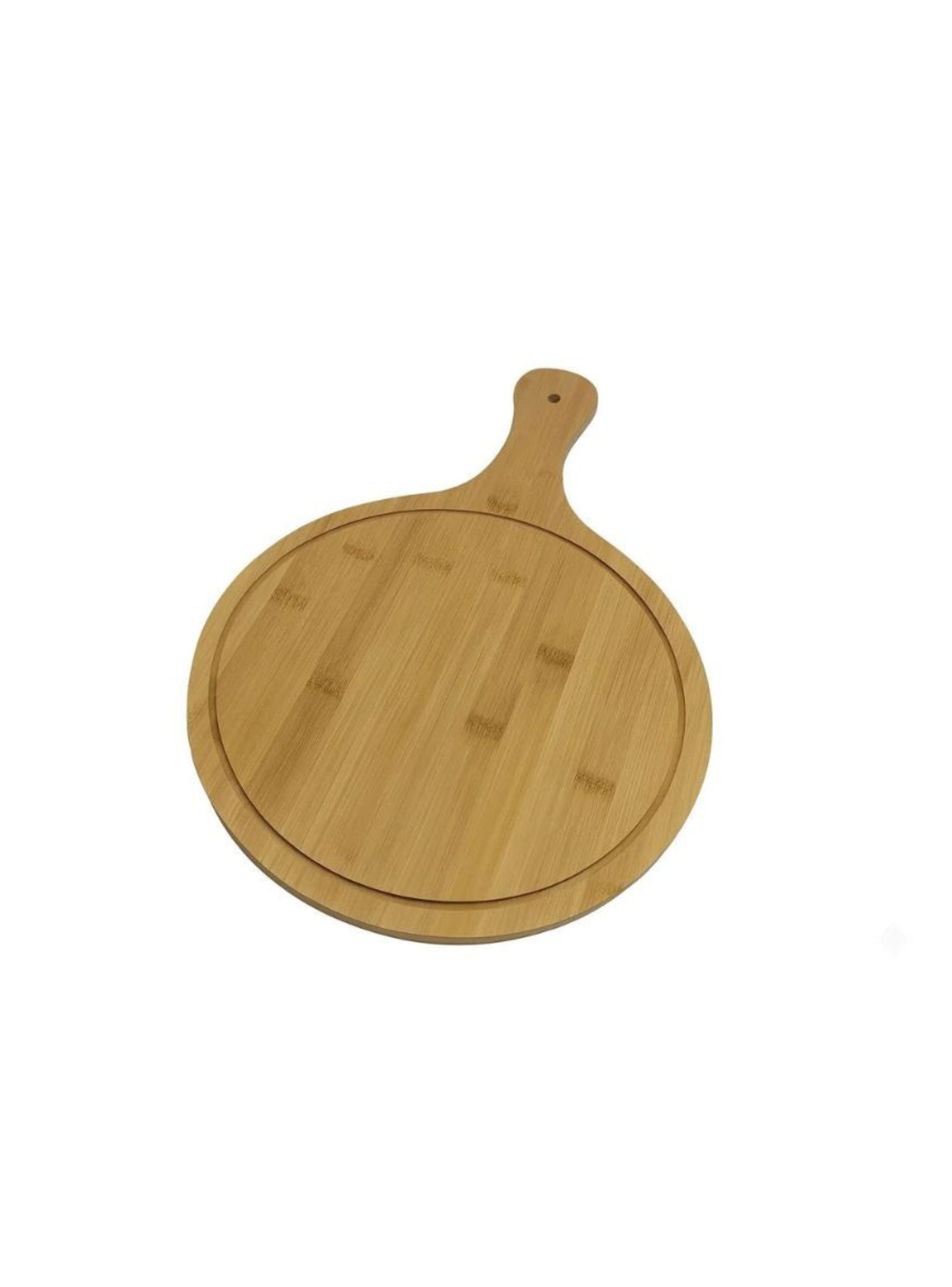 Bandeja Pizza Madera Bambú Circular Asa Colgador 50cm-3