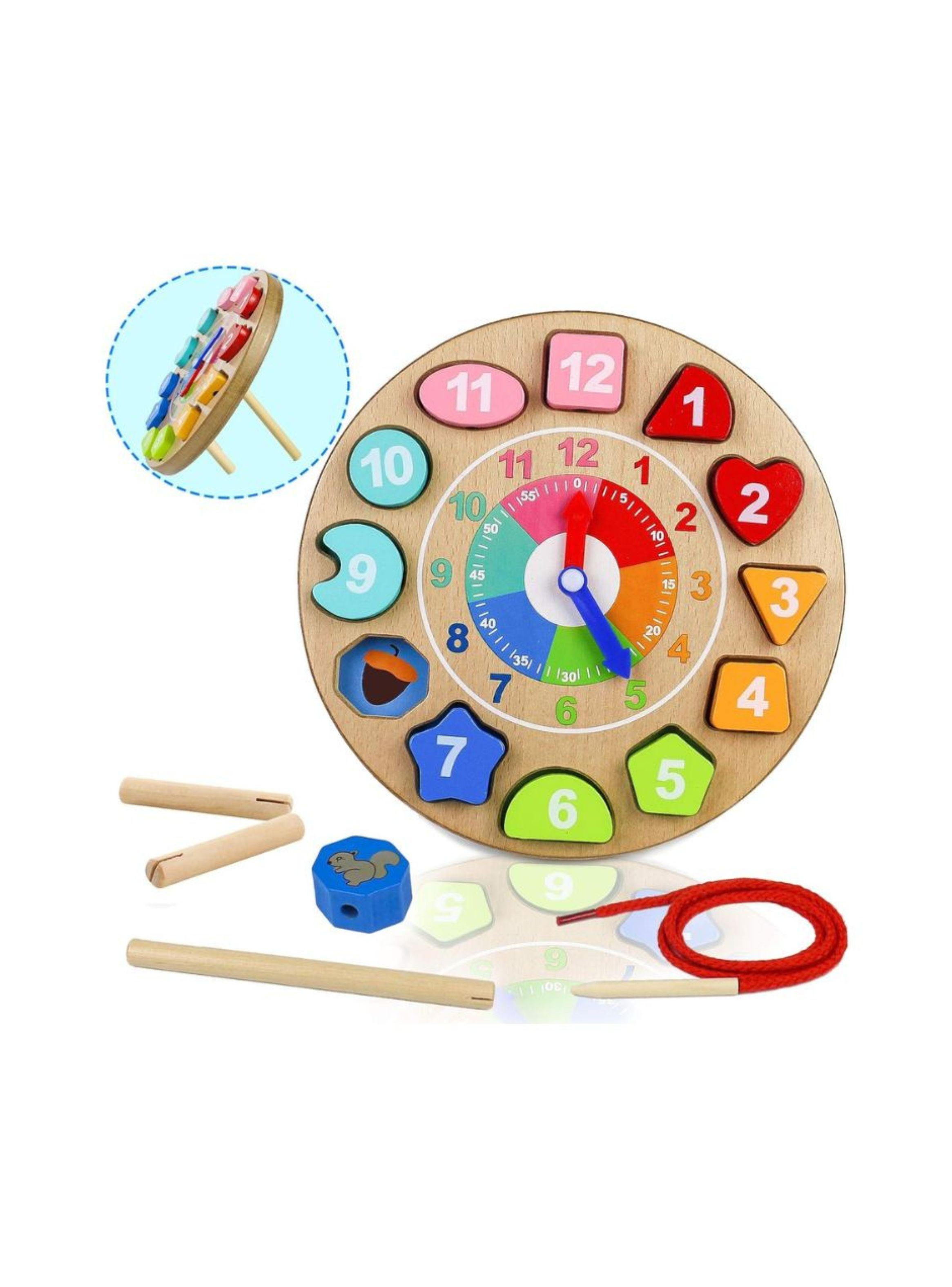 Reloj De Encaje De Madera Juguete Para Niños-4