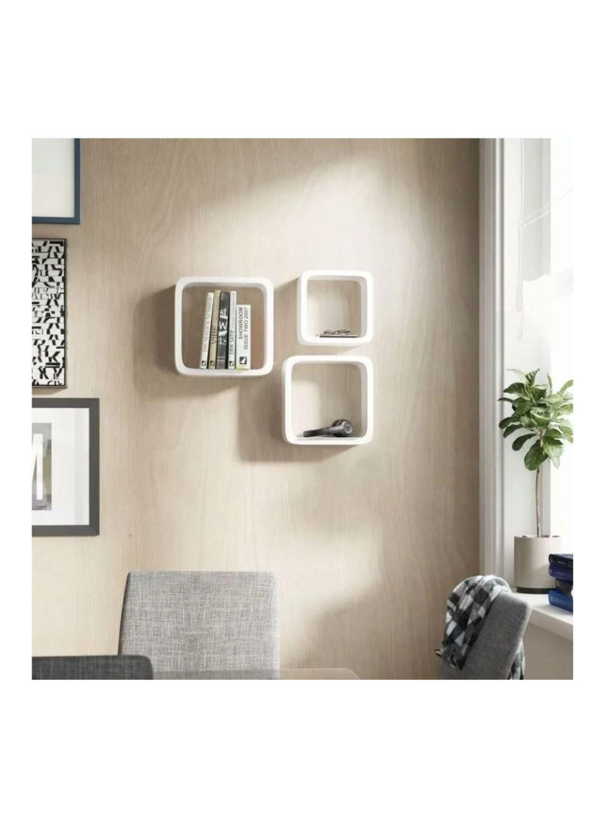 Set 3 Estantes Repisas Flotantes Cuadradas Modernas Blanco-2