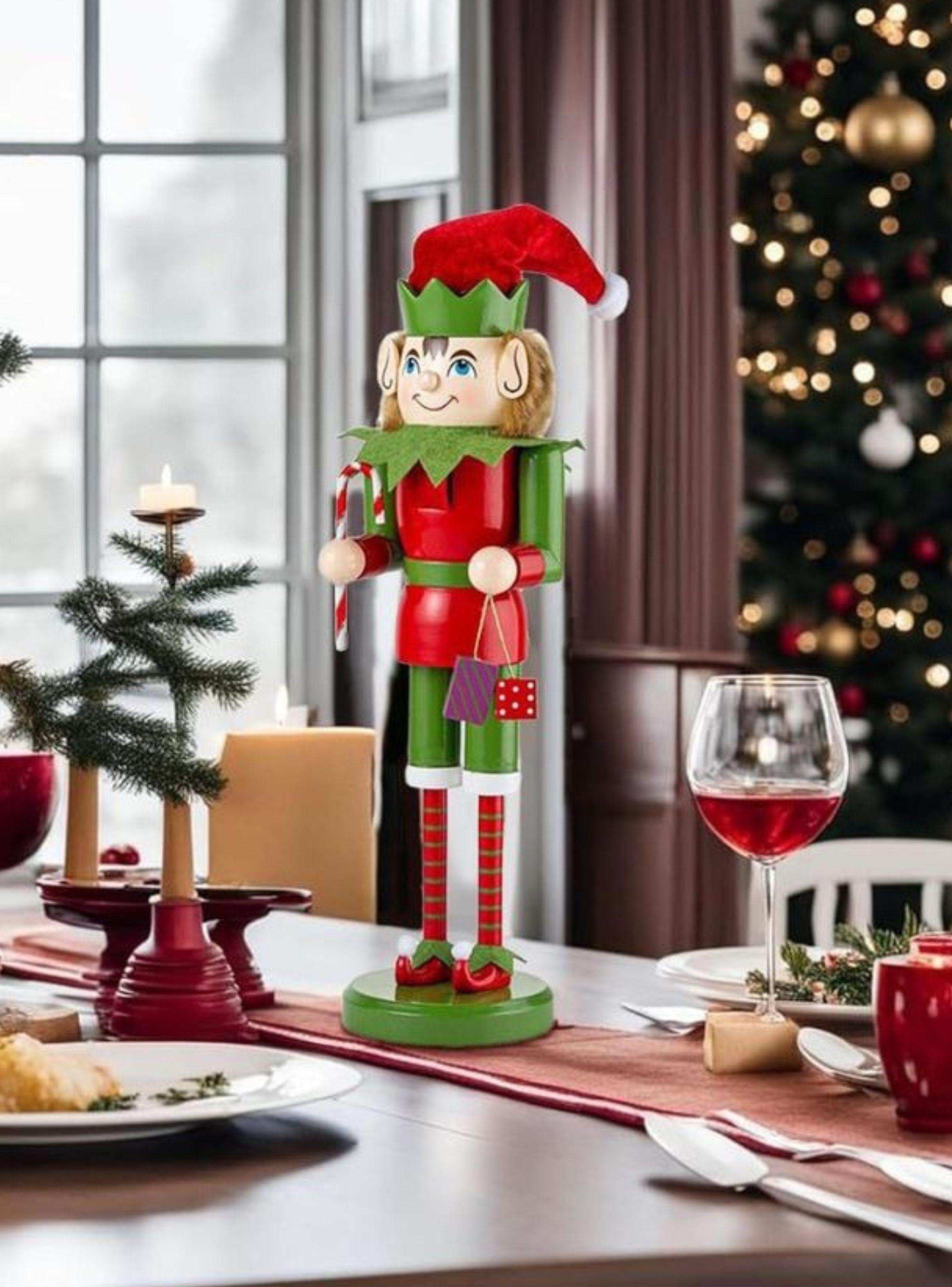 Cascanueces Navideño De Madera Diseño Duende Elfo 39cm-3