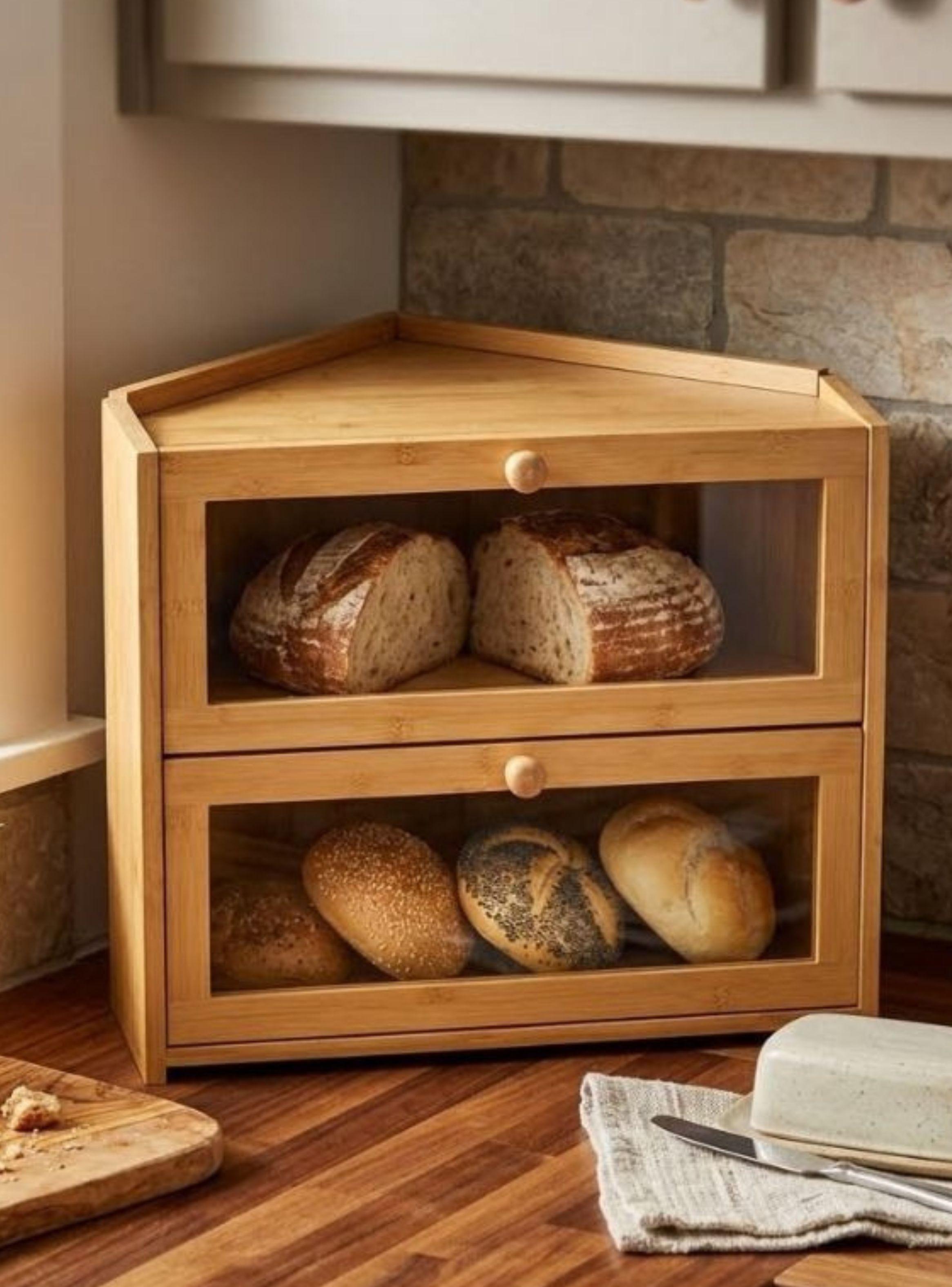Panera De Esquina Doble Piso Bambú Natural Encimera Cocina-3