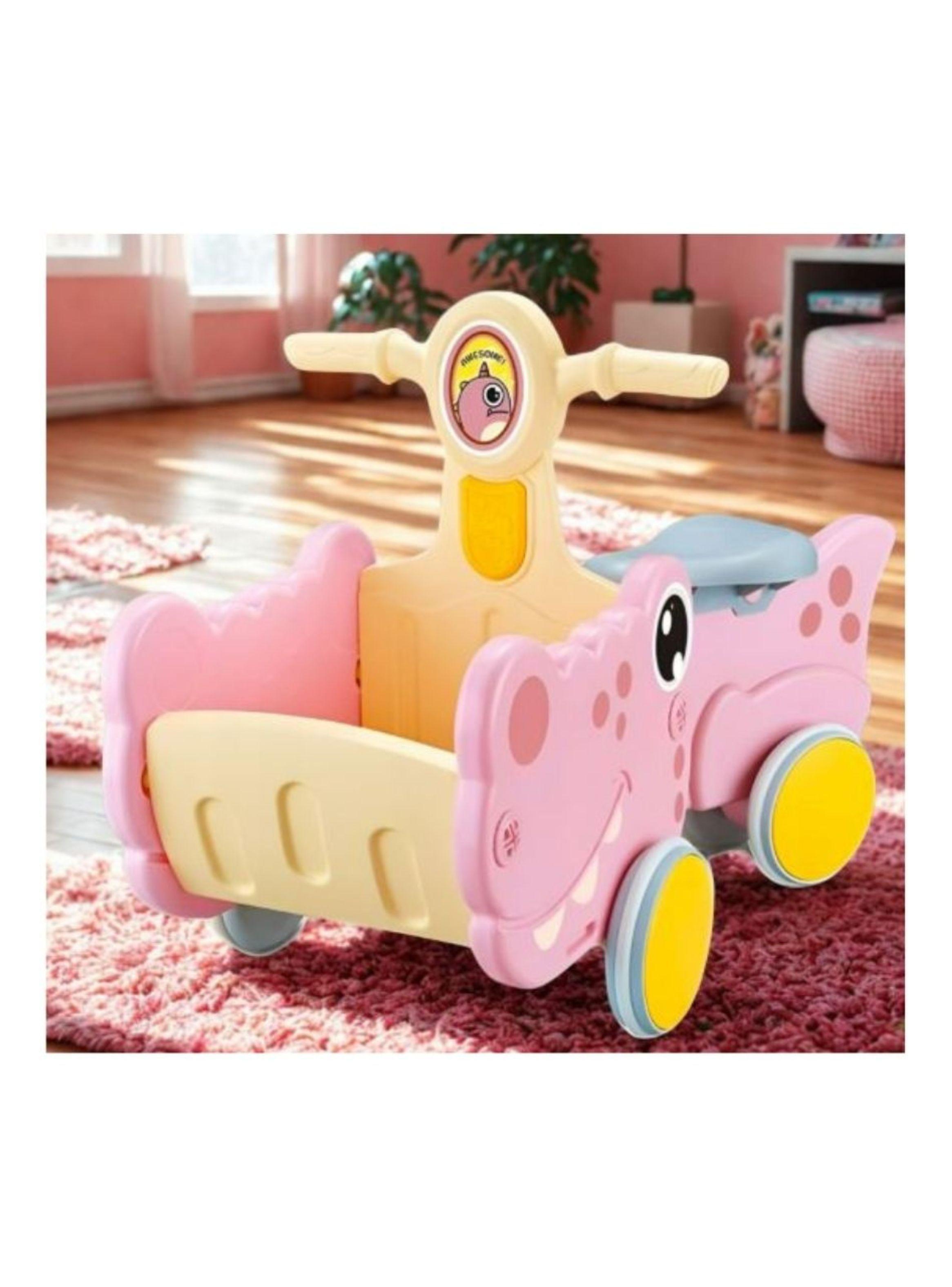 Andador Correpasillos Para Bebes Dinosaurio Con Canasto Rosa-3