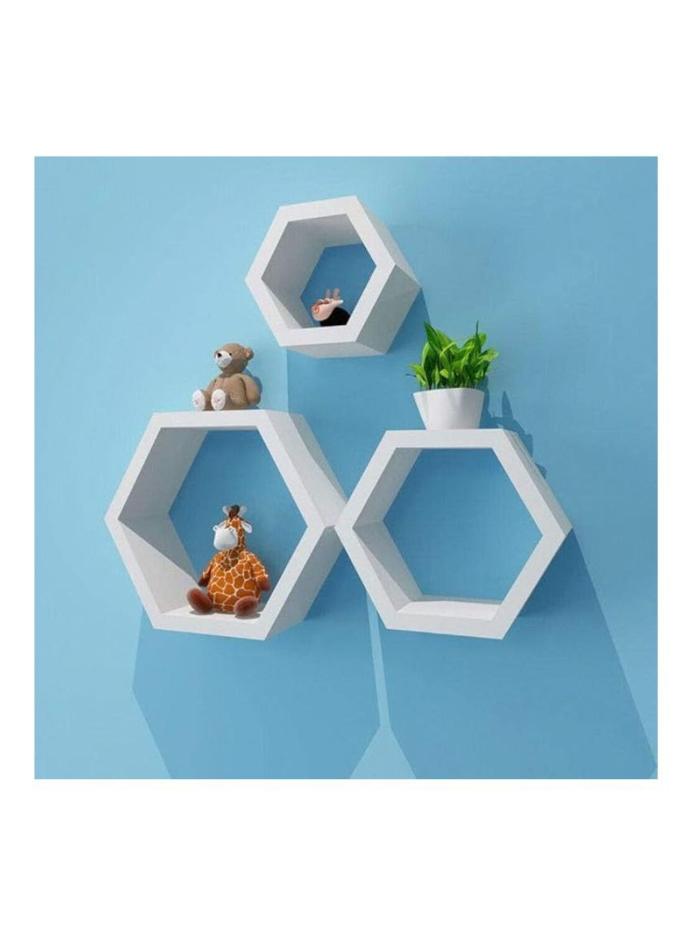 Set 3 Repisas Estante Flotantes Hexagonales de Madera Decorativo Moderno-2