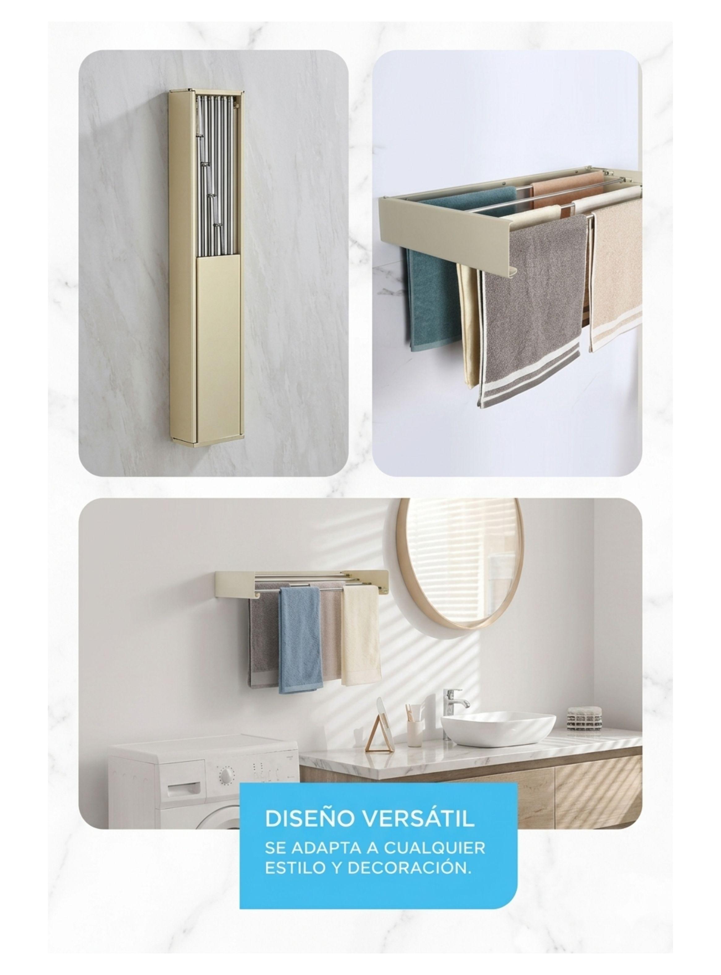 Tendedero Retráctil De Pared Extensible Toallas Baño Ropa-3