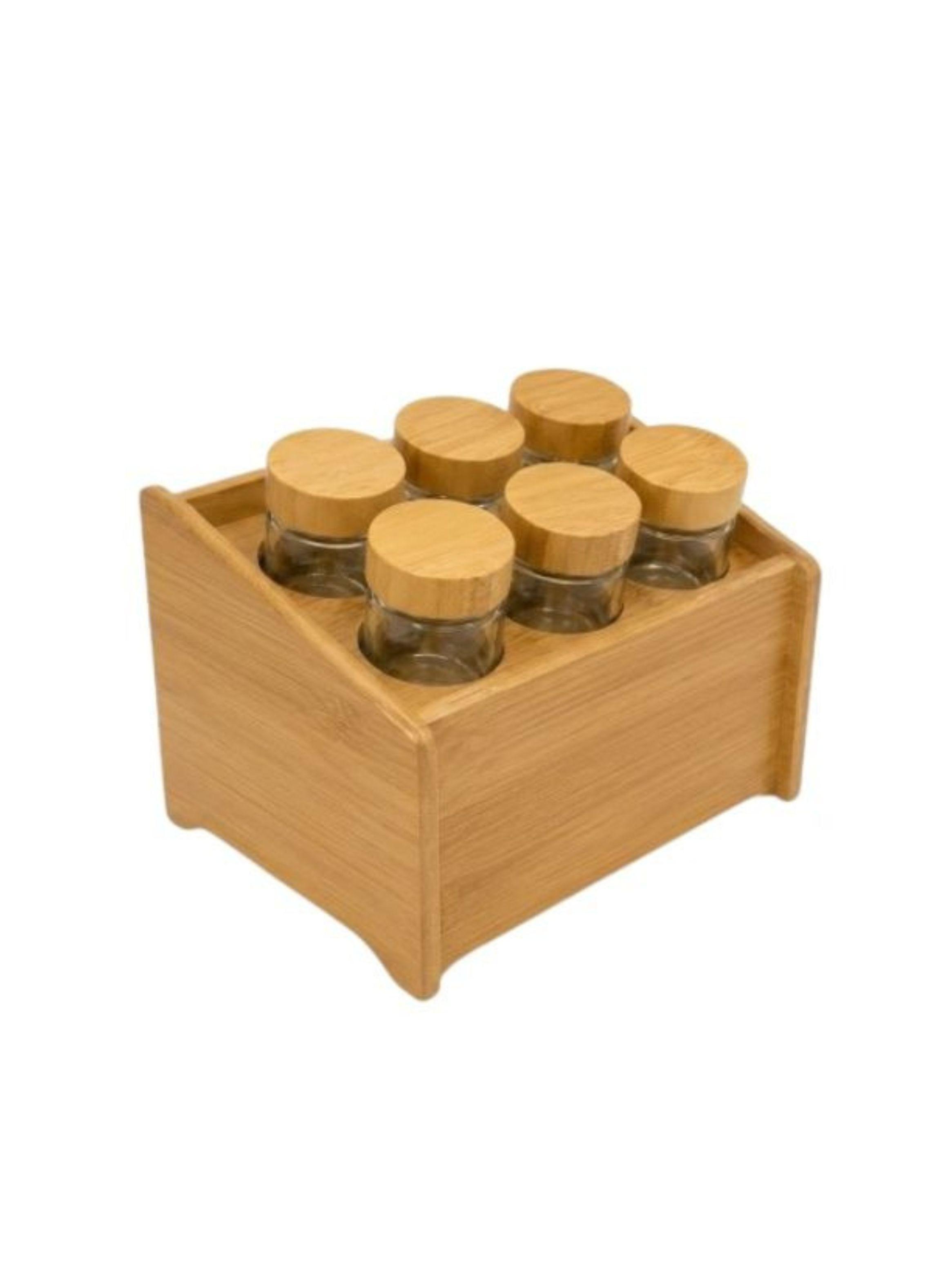 Especiero Organizador Madera Bambú 6 Frascos  Cocina-0