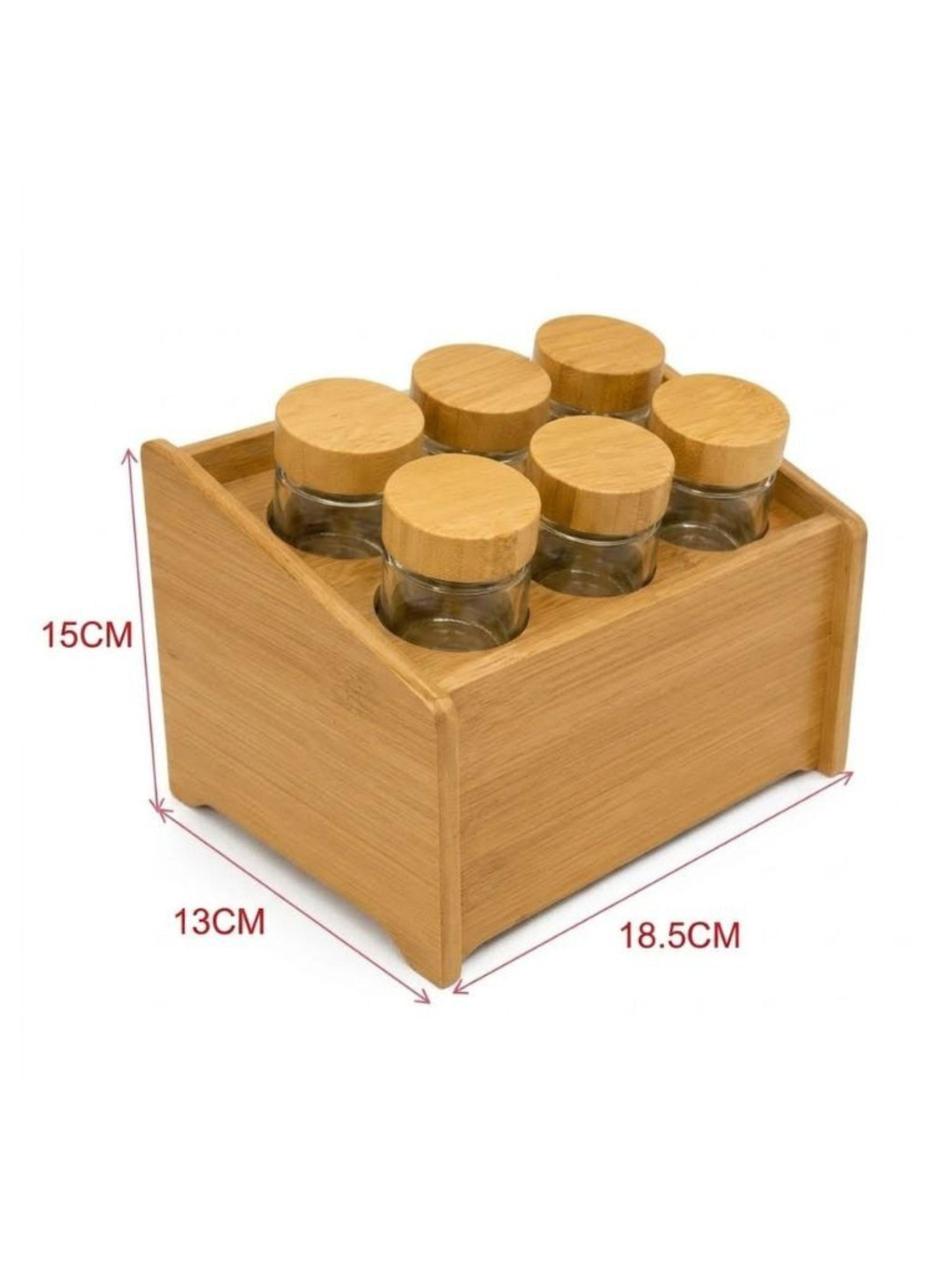 Especiero Organizador Madera Bambú 6 Frascos  Cocina-1